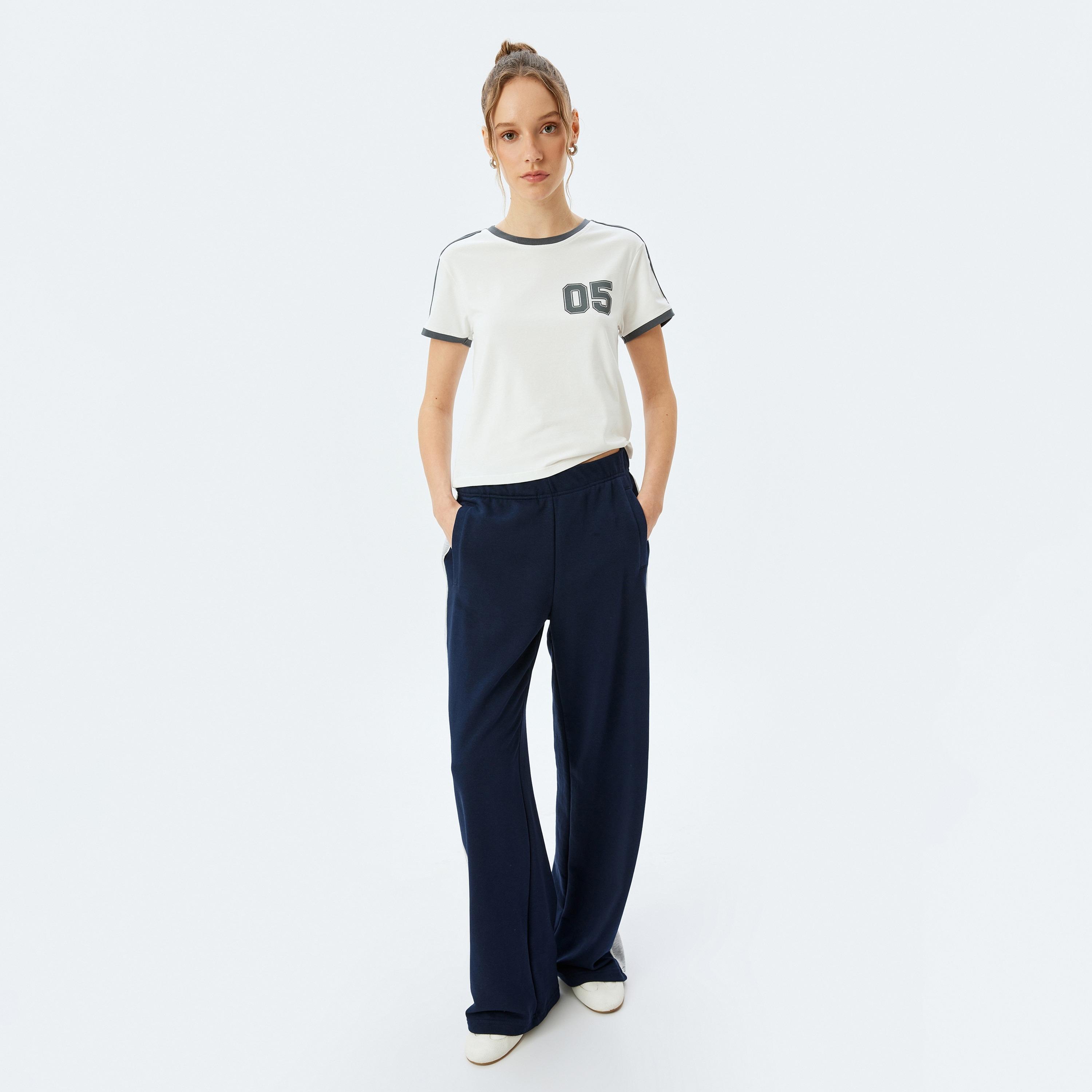 Koton White Printed Round Neck Short Sleeves Women's Varsity T-Shirt-women-clothing-tshirts-image-2