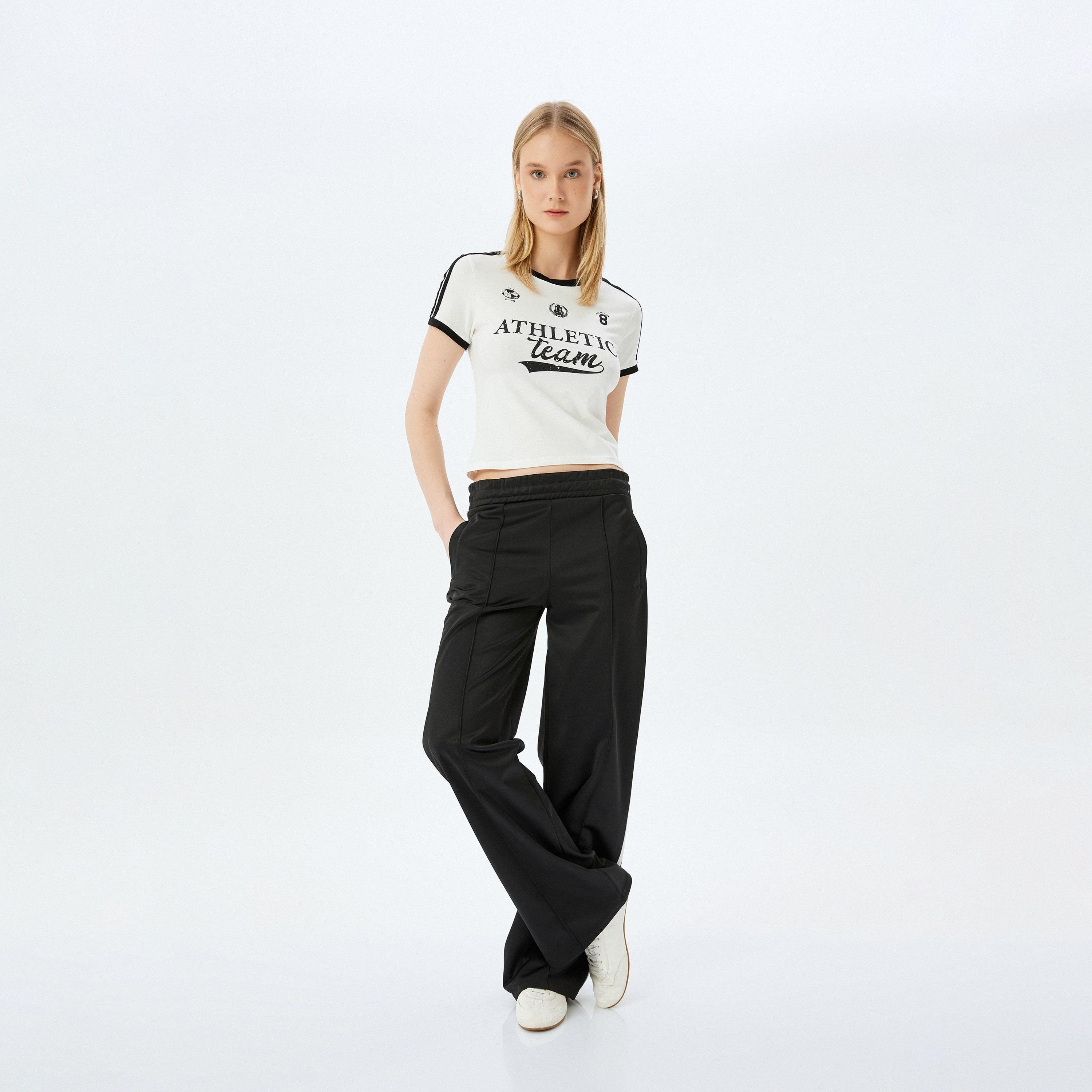 Koton White Text-Print Crew Neck Short Sleeves Women's T-Shirt-women-clothing-tshirts-image-2