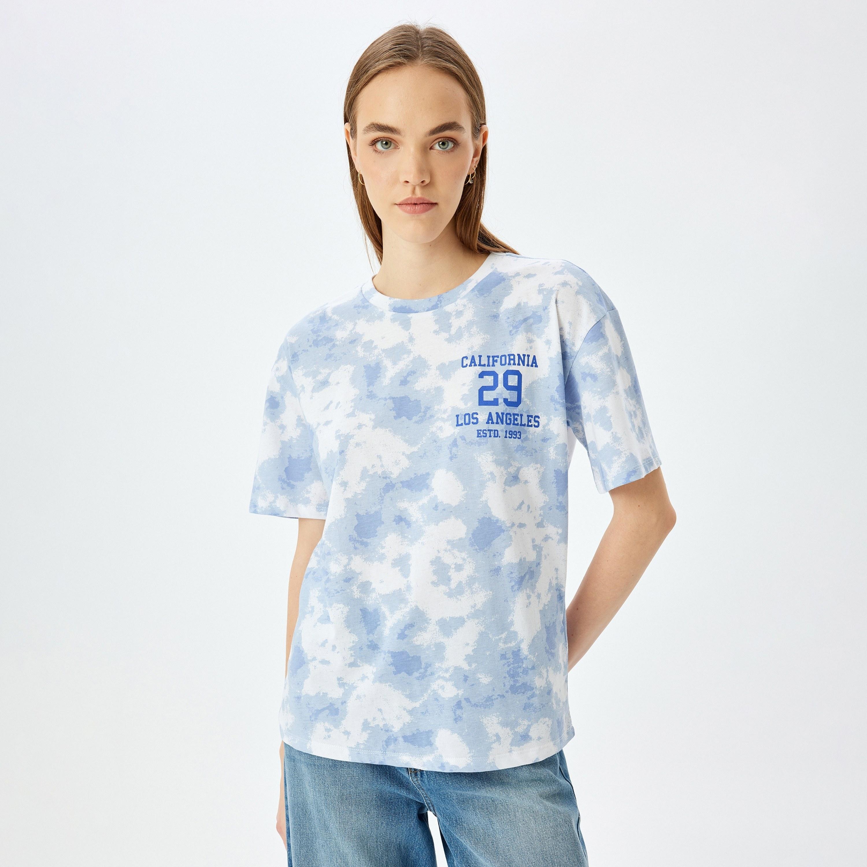 Koton Blue Tie Dye Crew Neck Dropped Sleeves Women's T-Shirt-women-clothing-tshirts-image-1