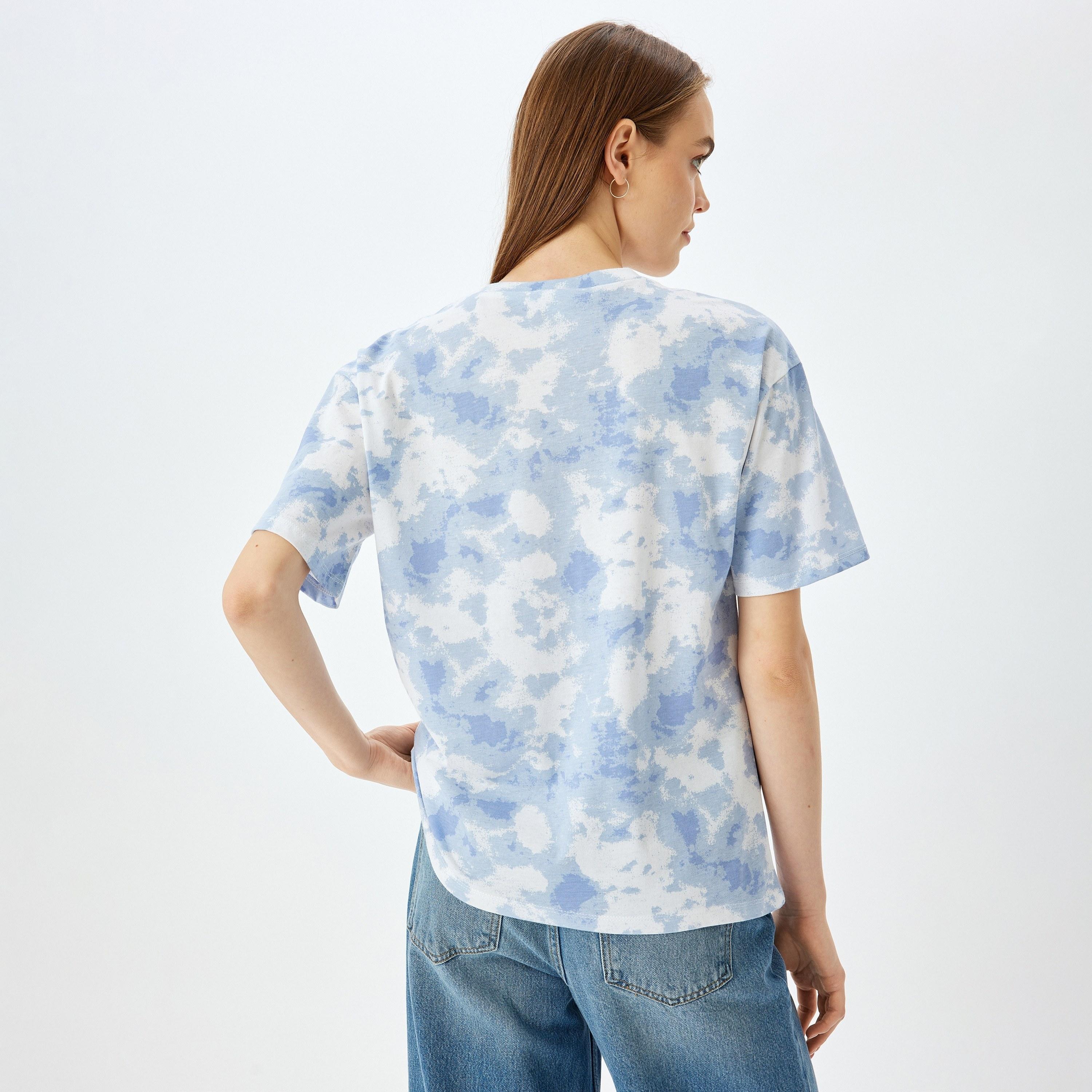 Koton Blue Tie Dye Crew Neck Dropped Sleeves Women's T-Shirt-women-clothing-tshirts-image-3