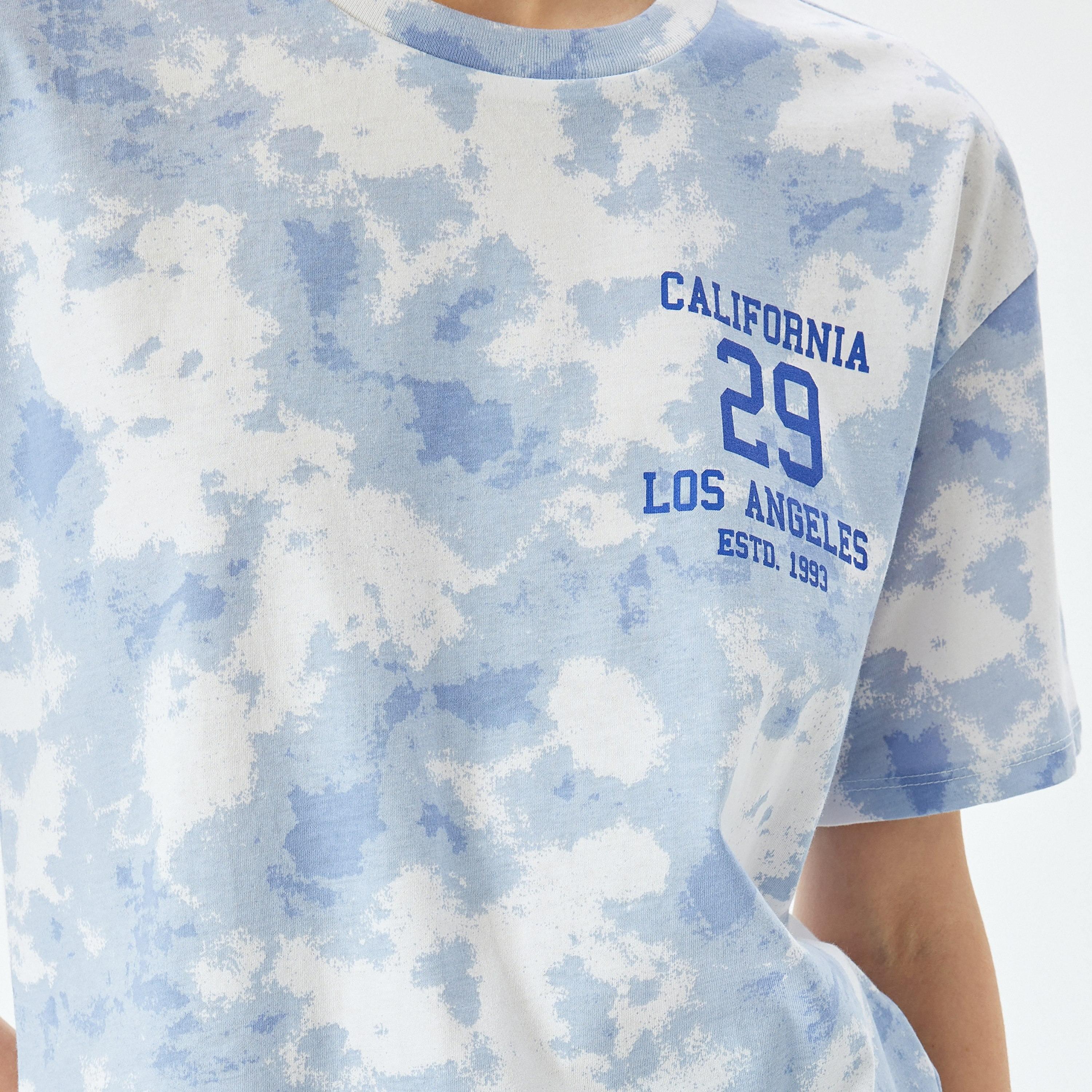 Koton Blue Tie Dye Crew Neck Dropped Sleeves Women's T-Shirt-women-clothing-tshirts-image-4
