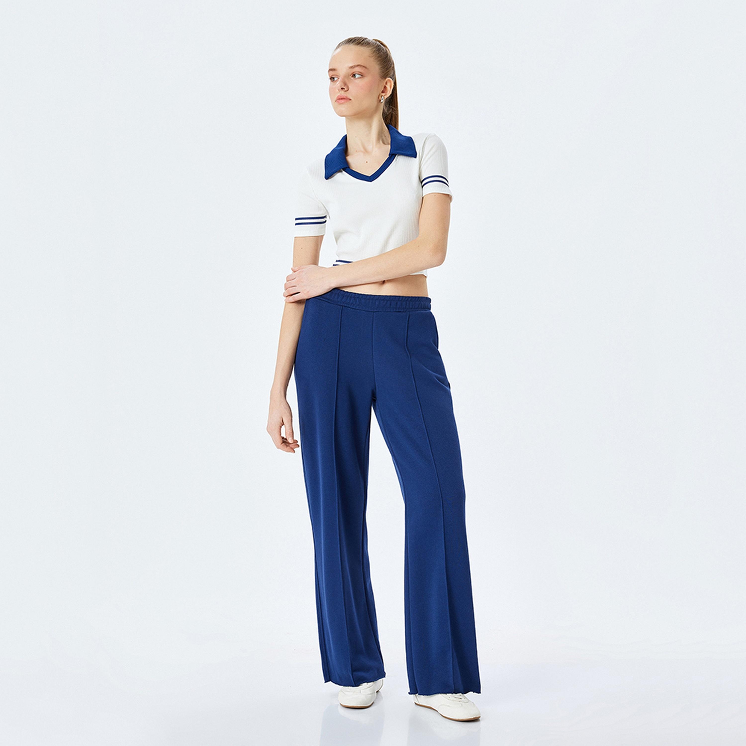 KOTON White Ribbed Collared Short Sleeves Women's T-Shirt-women-clothing-tshirts-image-2