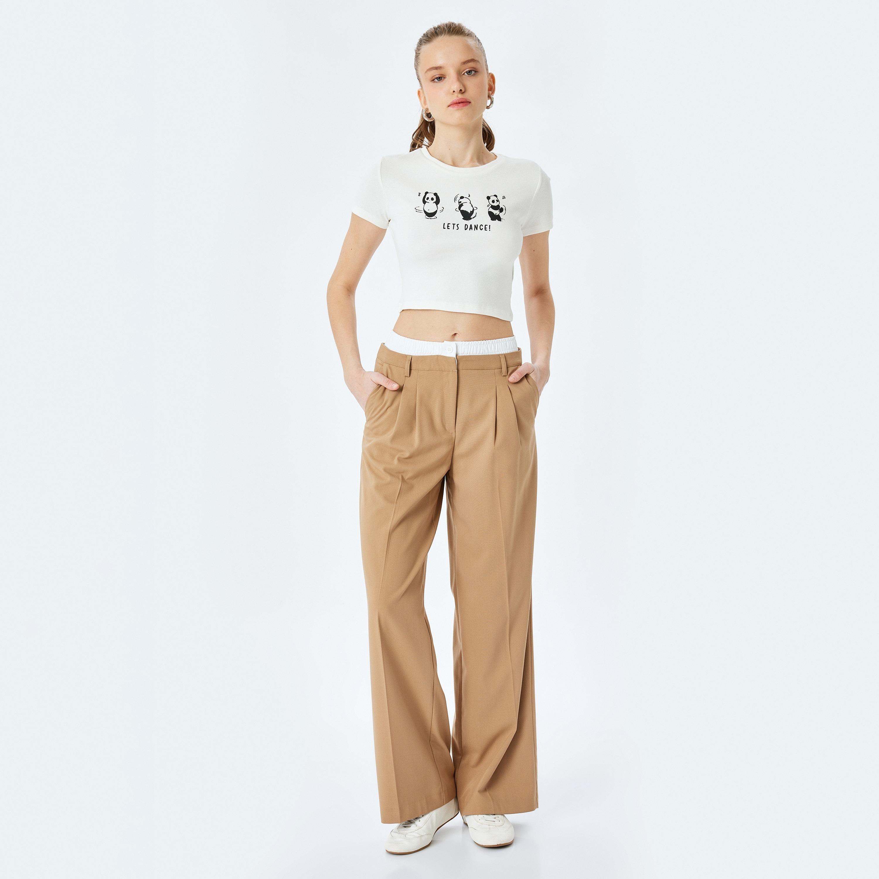 Koton White Printed Round Neck Short Sleeves Women's T-Shirt-women-clothing-tshirts-image-2