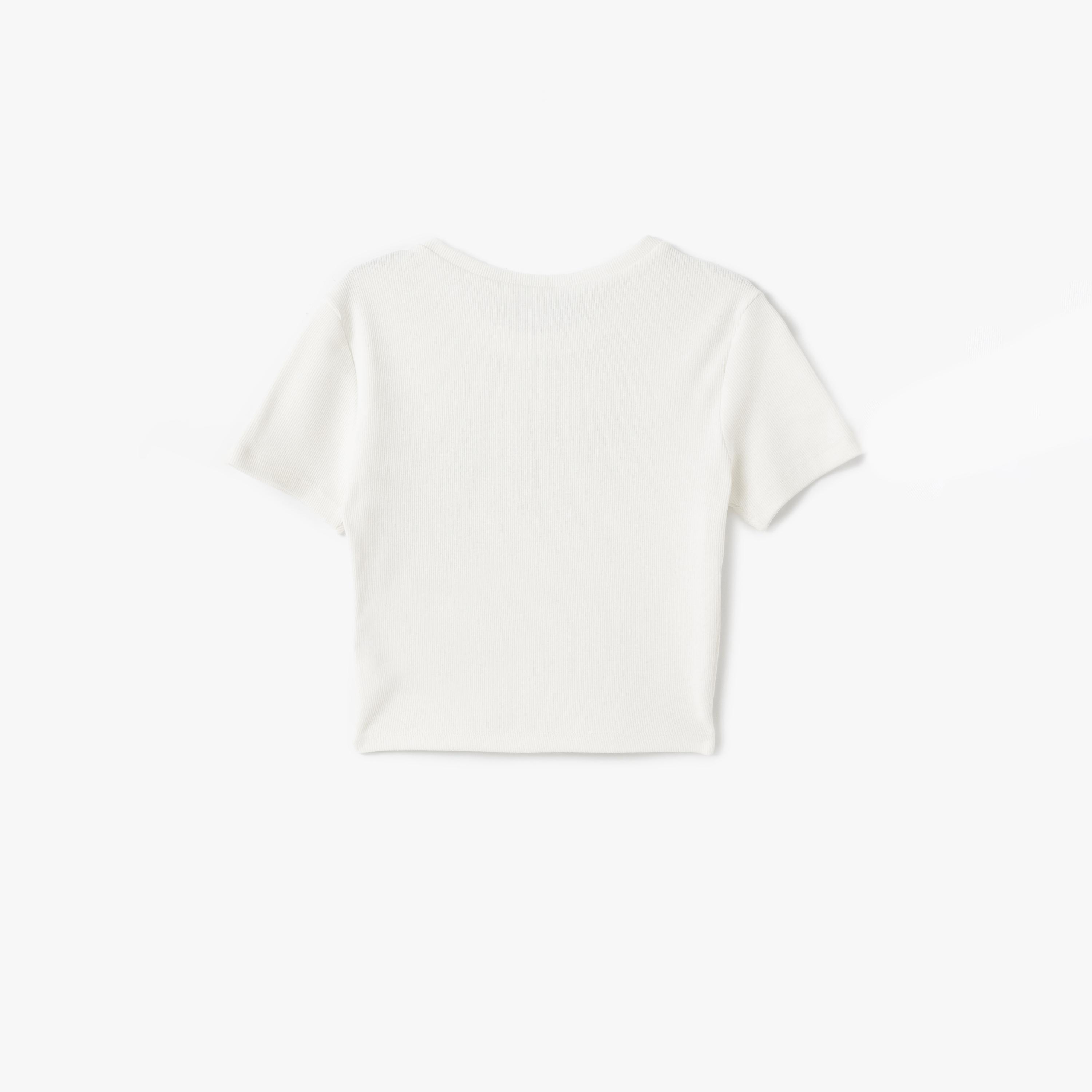 Koton White Printed Round Neck Short Sleeves Women's T-Shirt-women-clothing-tshirts-image-4