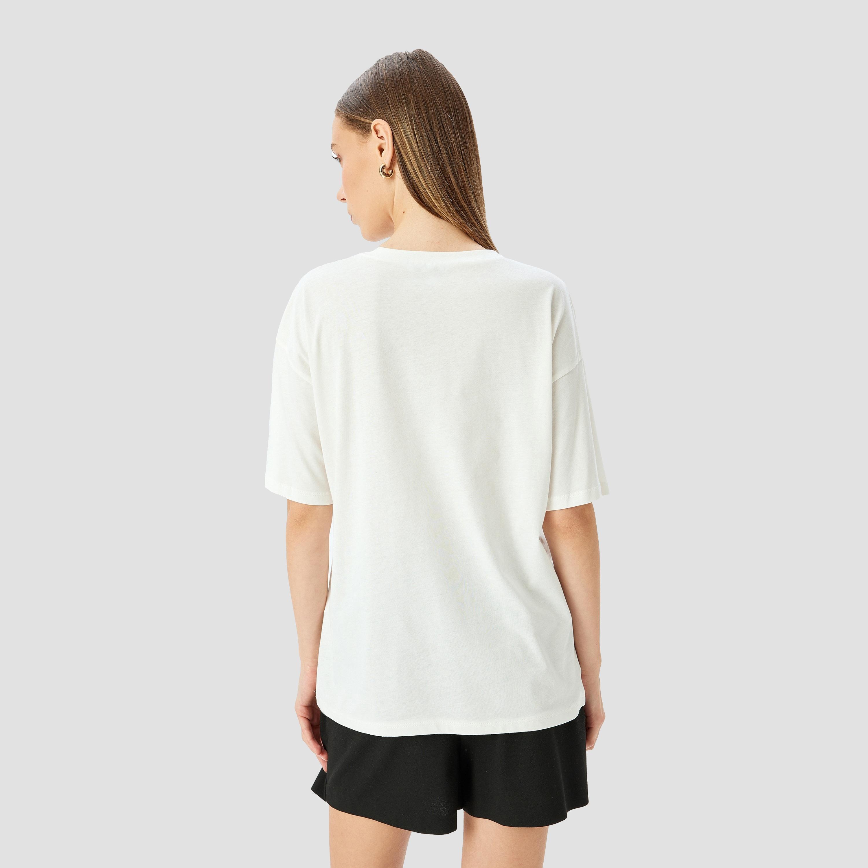 Koton White Graphic Cat Print Crew Neck Dropped Sleeves Women's T-Shirt-women-clothing-tshirts-image-3