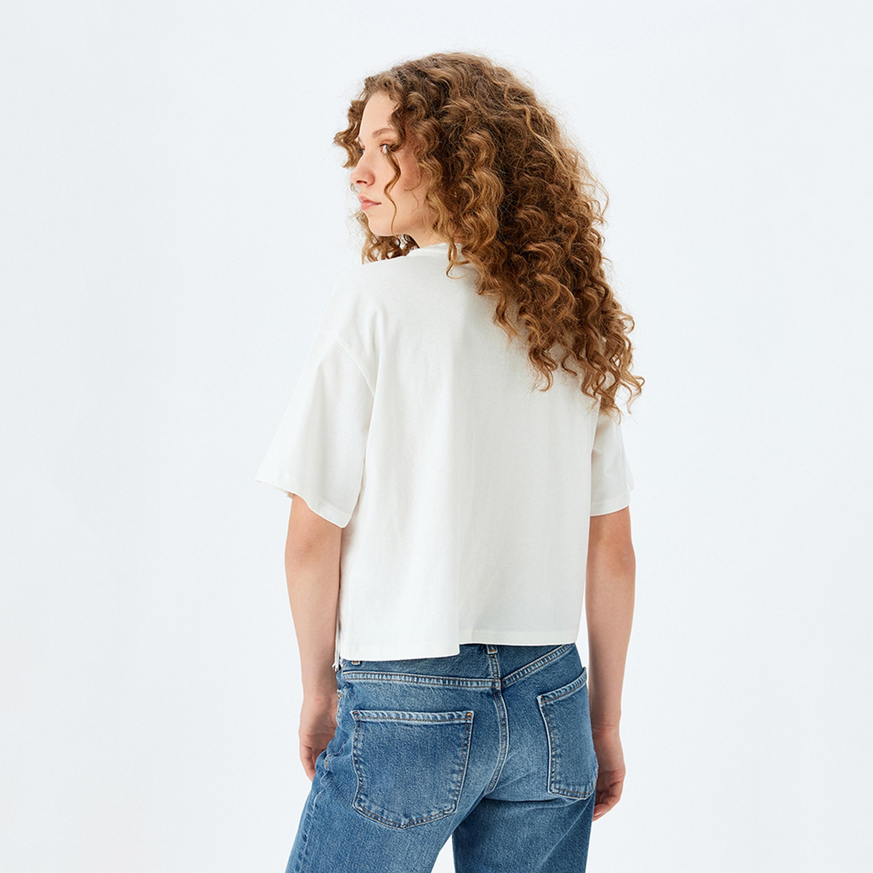 KOTON White Lace With Fringes Crew Neck Short Sleeves Women's Top-women-clothing-shirtsandblouses-blouses-image-3