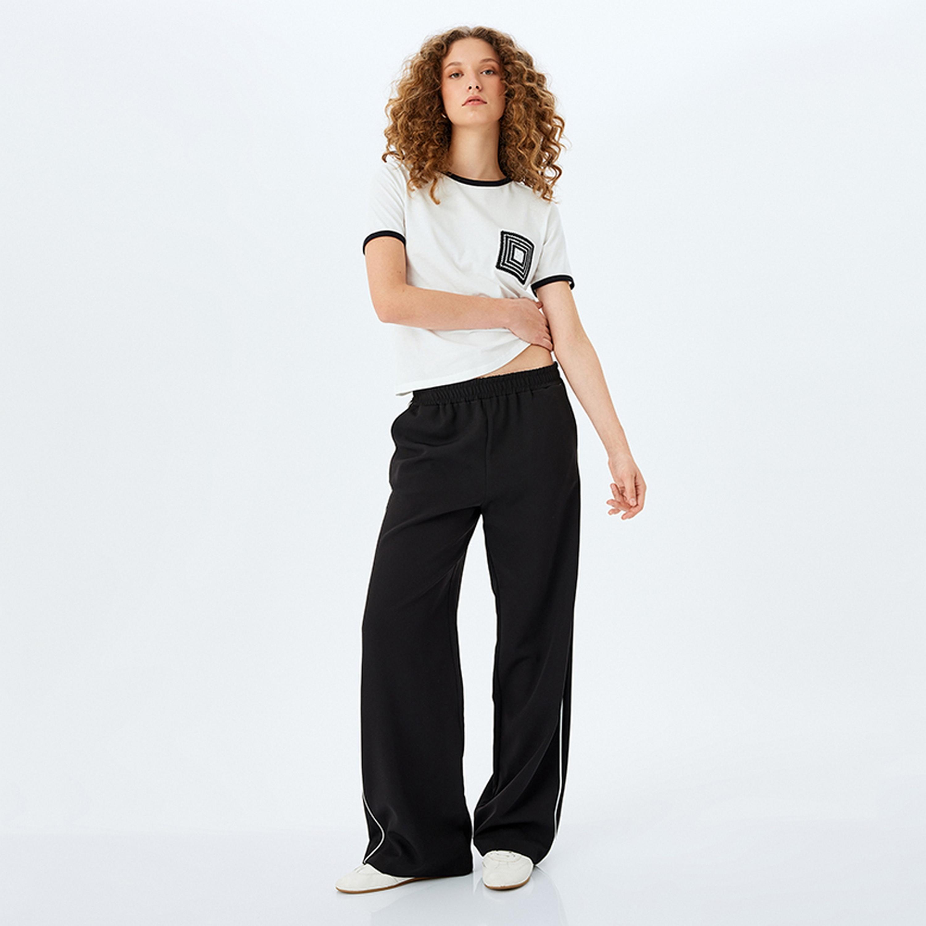 KOTON White Crochet Crew Neck Short Sleeves Women's T-Shirt-women-clothing-tshirts-image-2