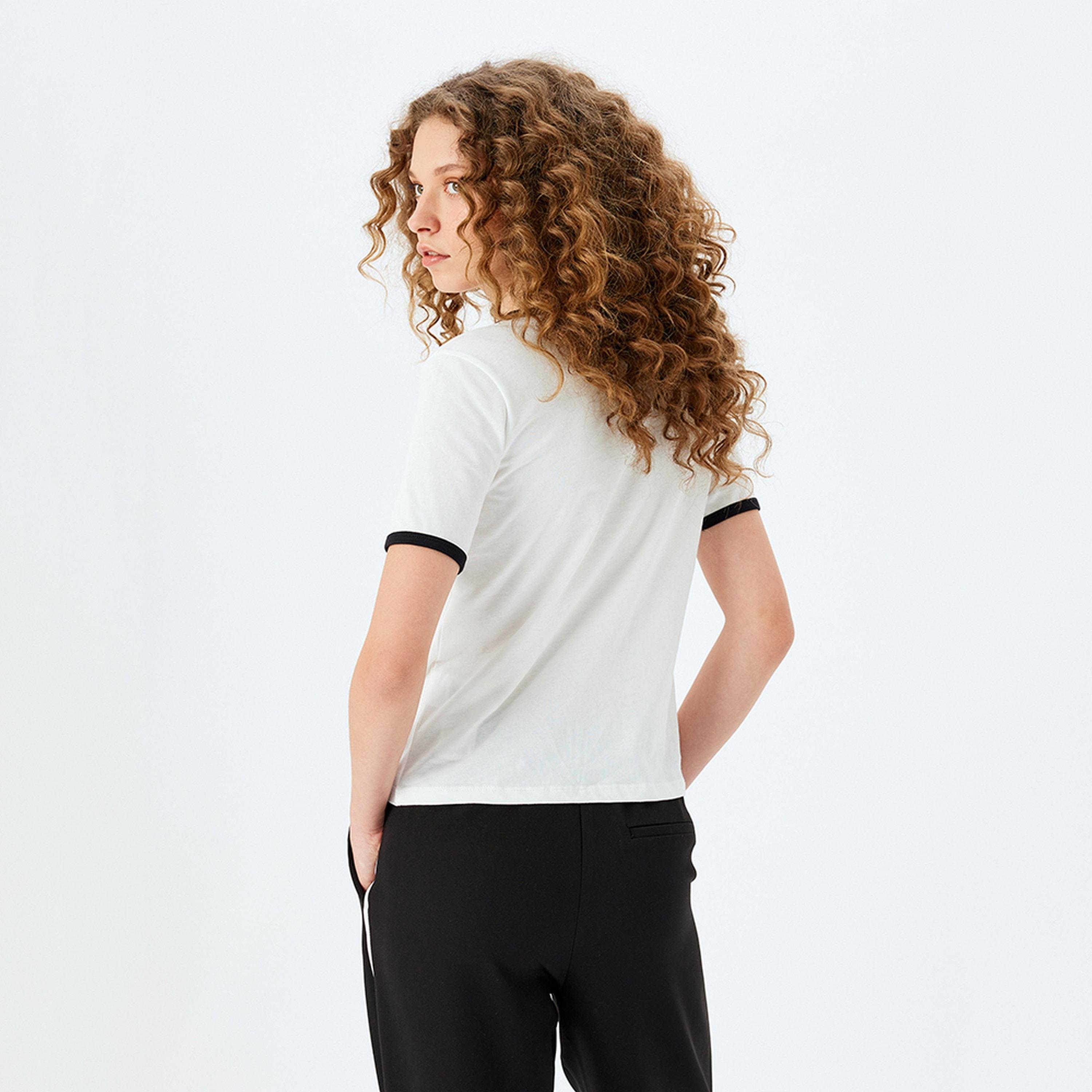 KOTON White Crochet Crew Neck Short Sleeves Women's T-Shirt-women-clothing-tshirts-image-3