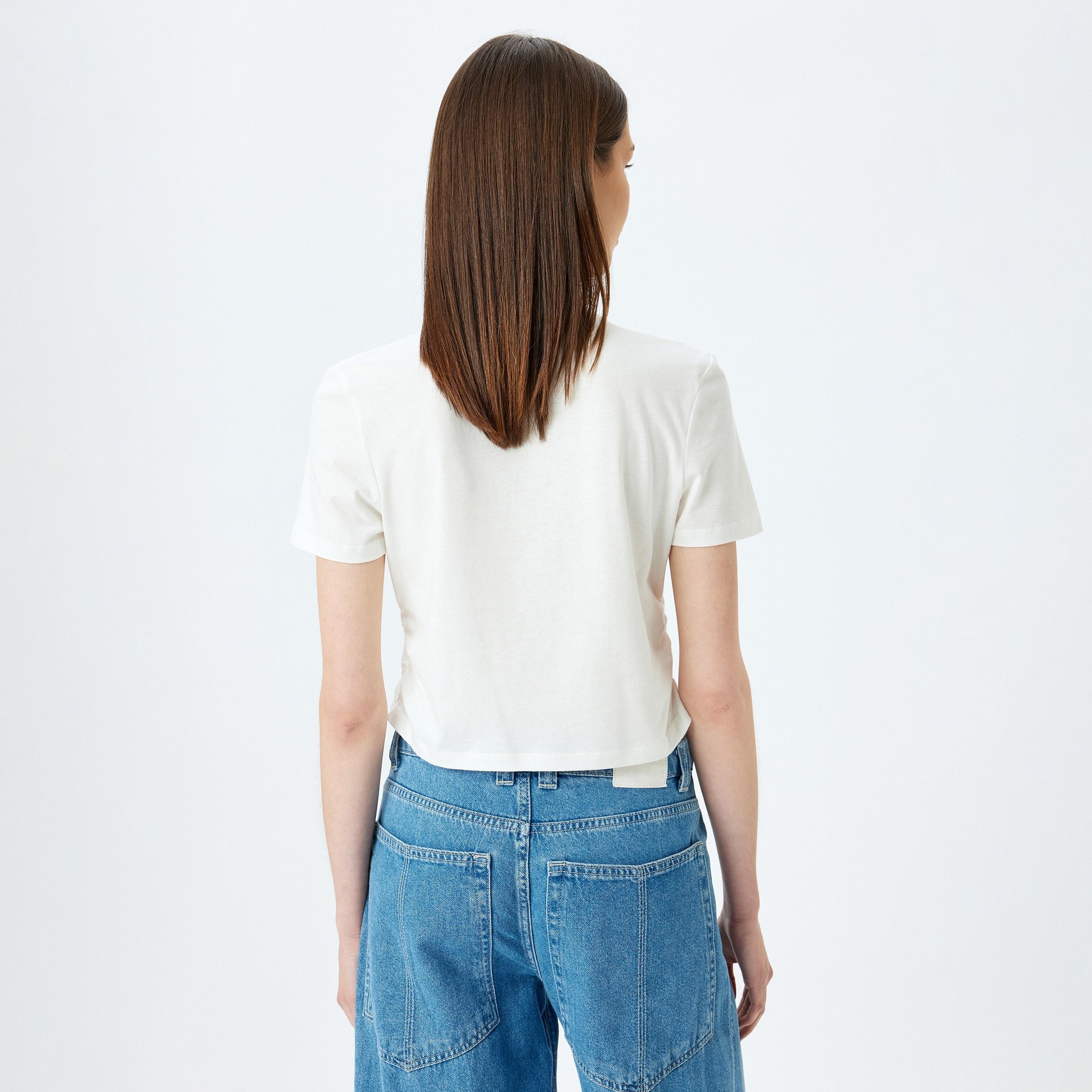 Koton White Plain Crew Neck Short Sleeves Women's T-Shirt-women-clothing-tshirts-image-3
