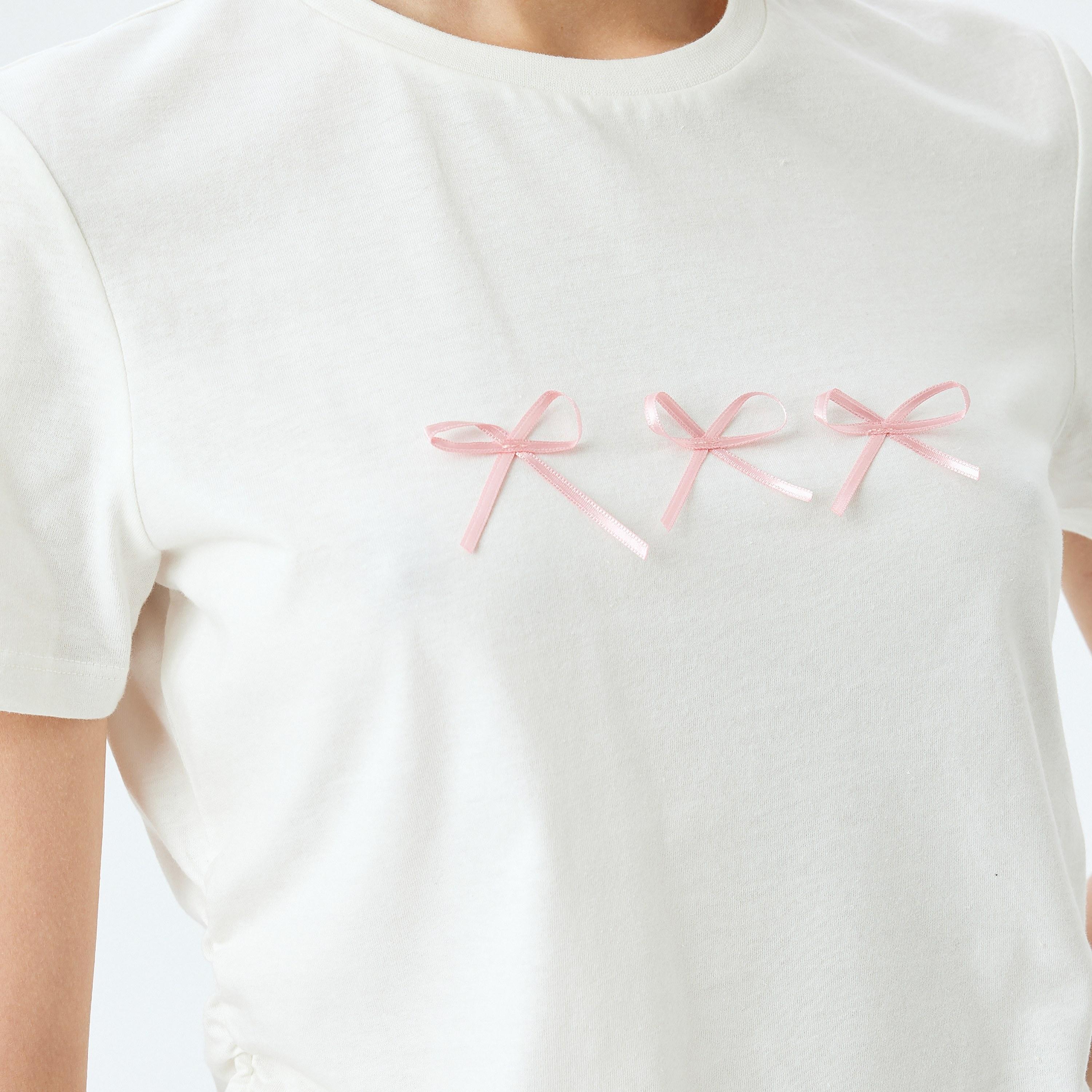 Koton White Plain Crew Neck Short Sleeves Women's T-Shirt-women-clothing-tshirts-image-4