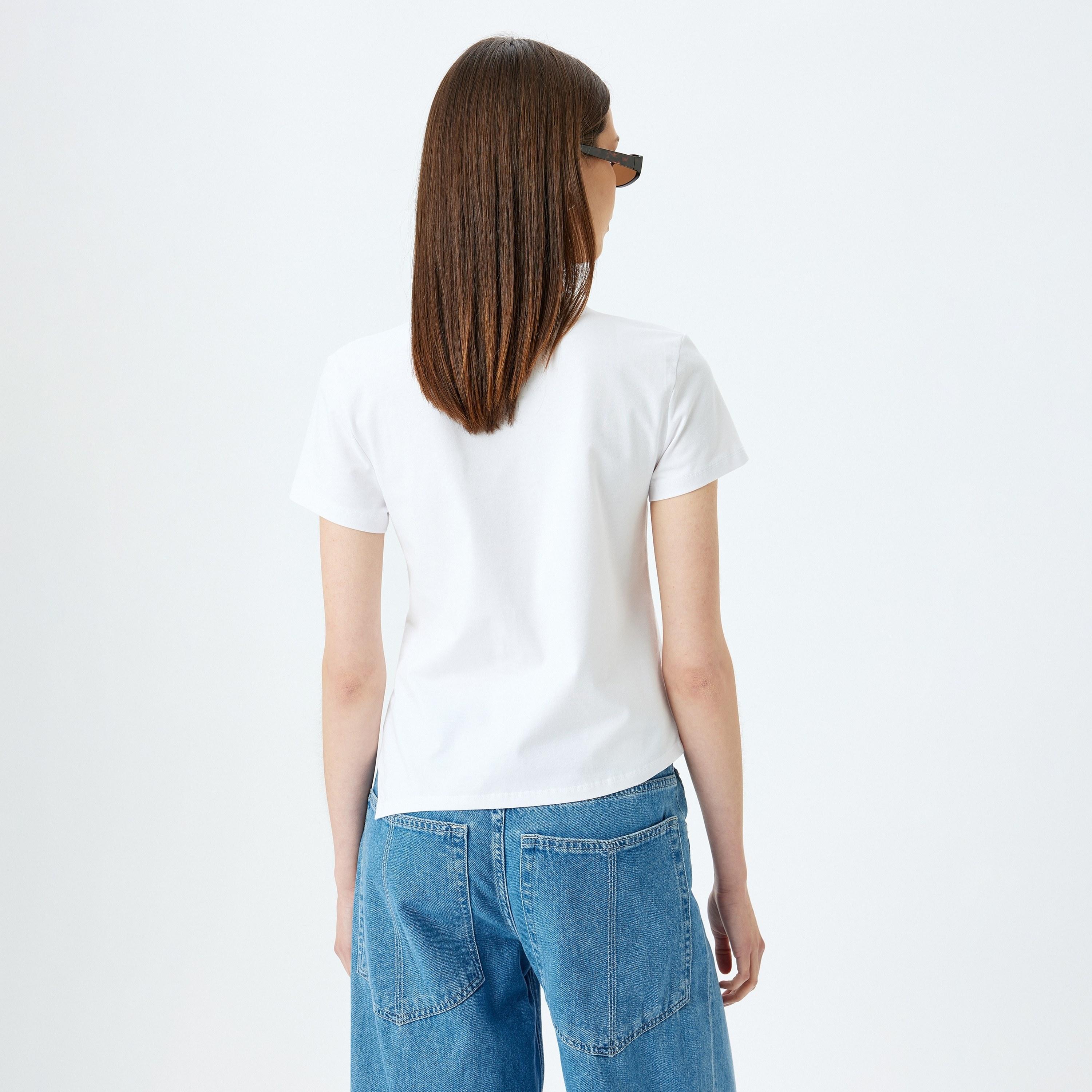 Koton White Plain Crew Neck Short Sleeves Women's T-Shirt-women-clothing-tshirts-image-3