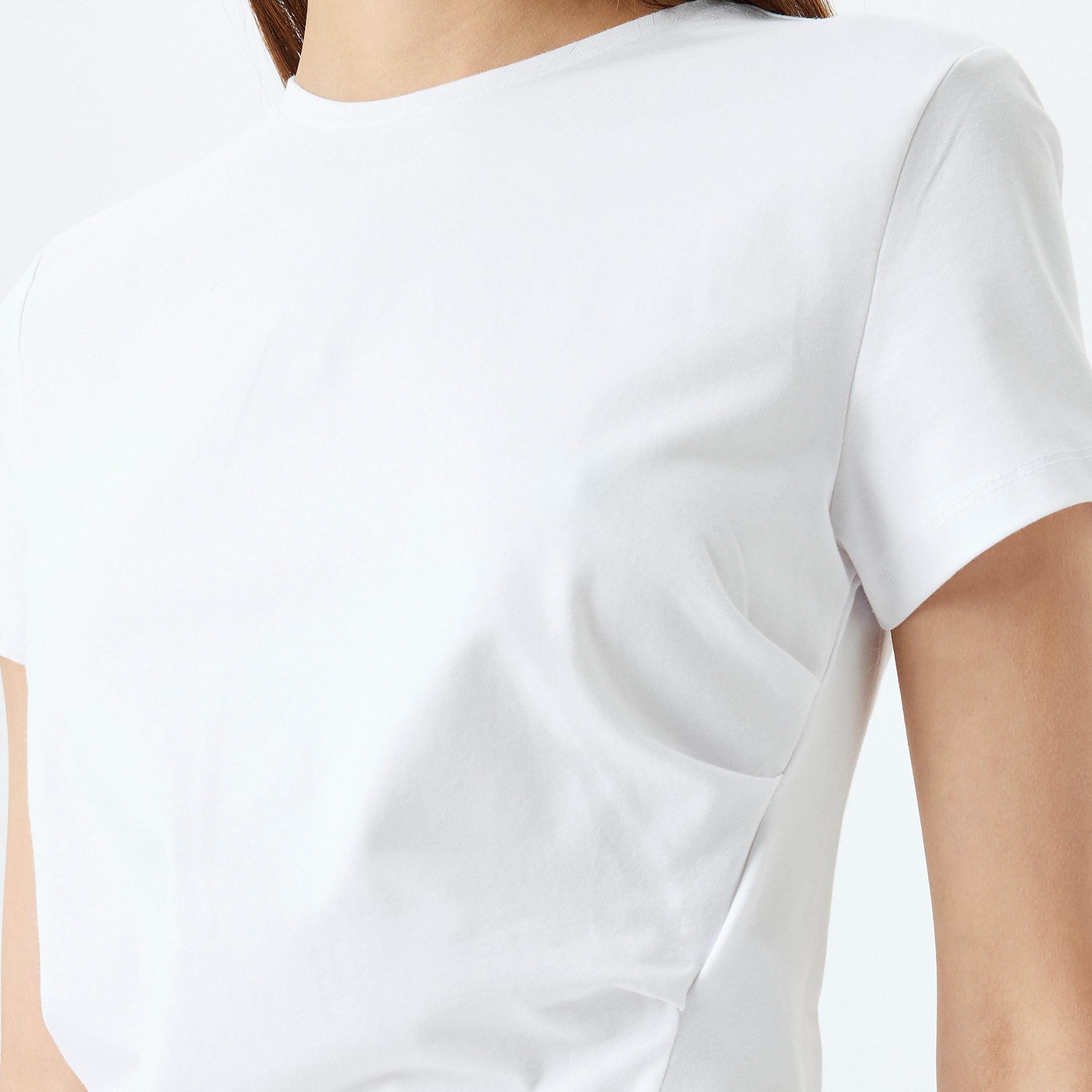 Koton White Plain Crew Neck Short Sleeves Women's T-Shirt-women-clothing-tshirts-image-4