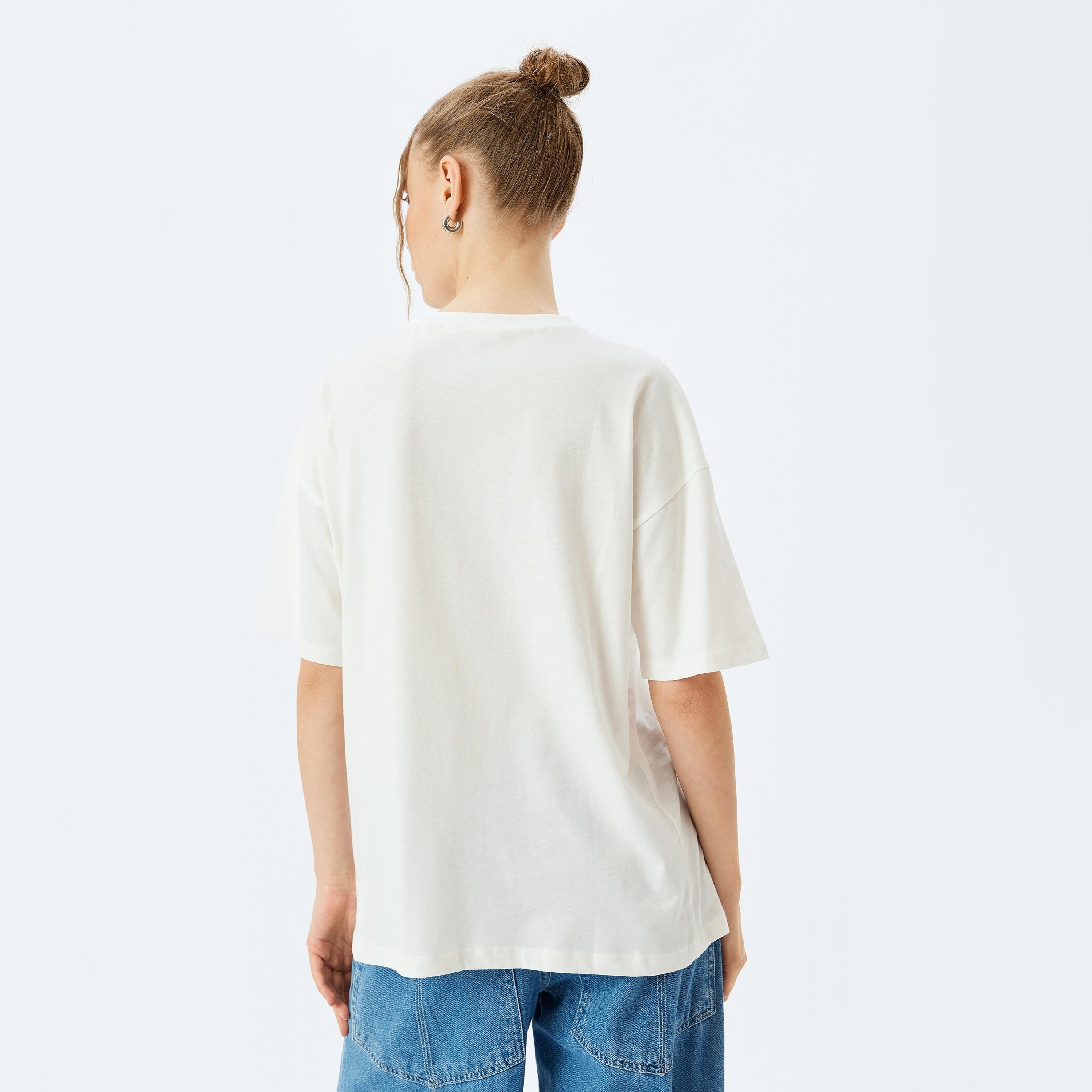 Koton White Graphic Print Crew Neck Short Sleeves Women's T-Shirt-women-clothing-tshirts-image-3