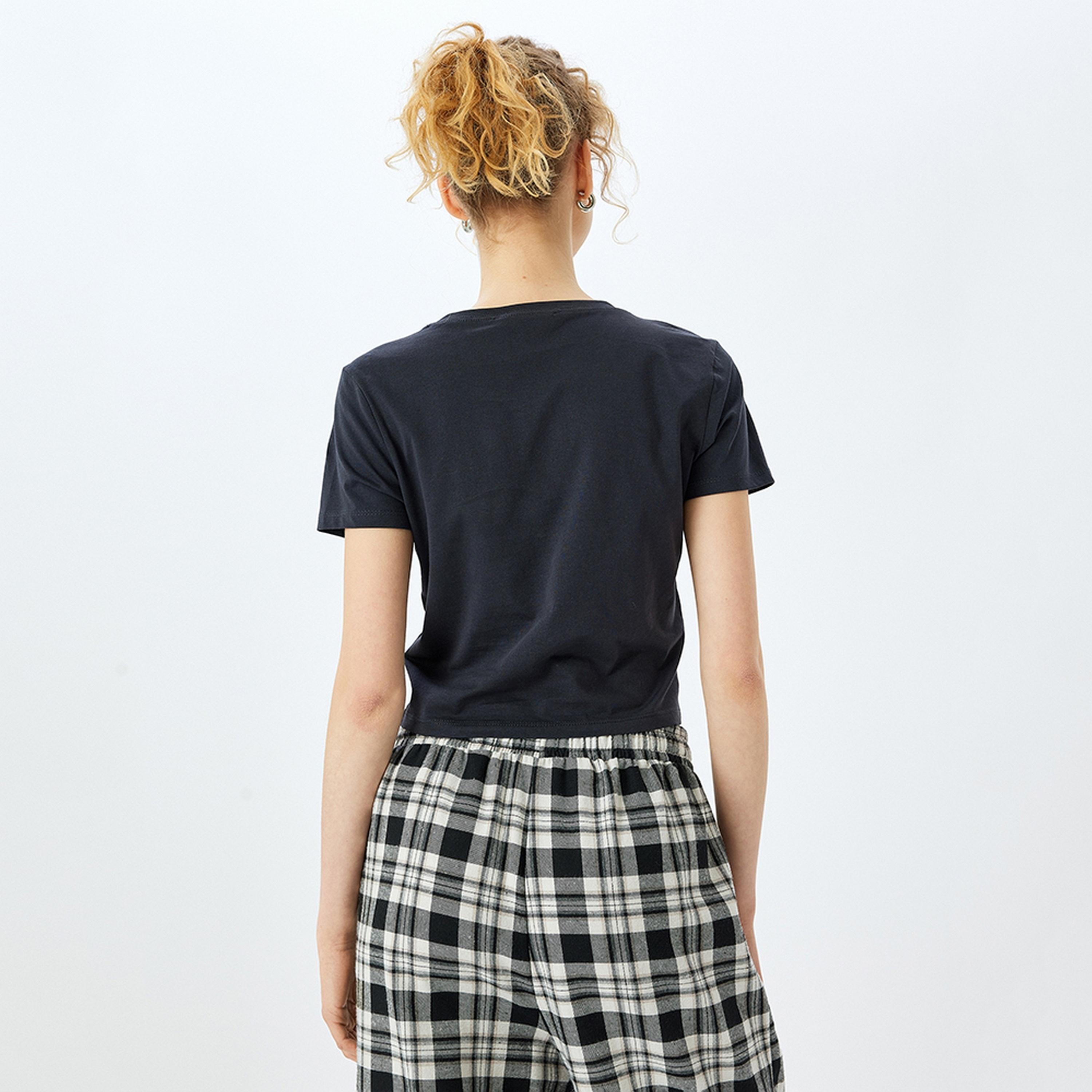 KOTON Blue Graphic Print Crew Neck Short Sleeves Women's T-Shirt-women-clothing-tshirts-image-3