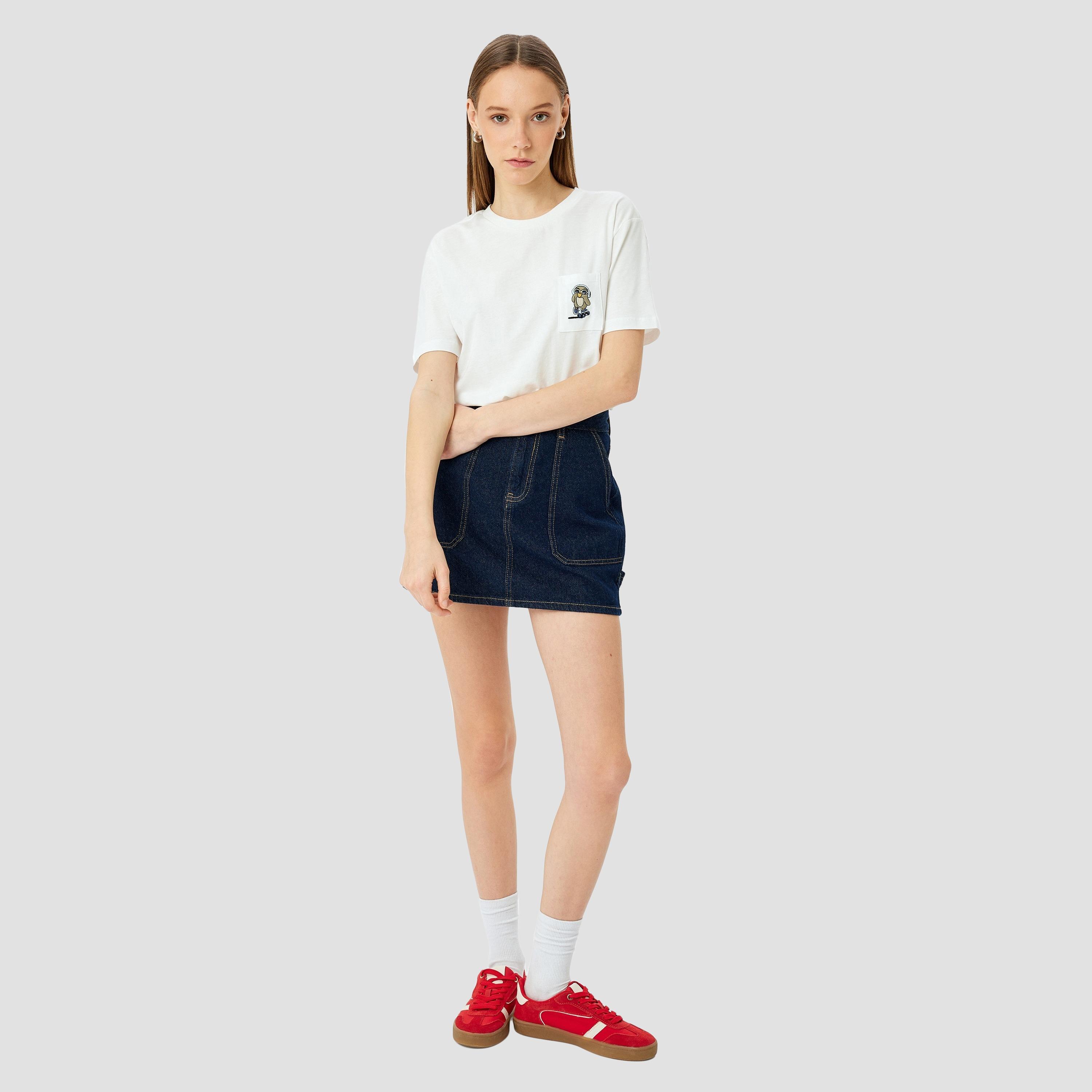 Koton White Plain Crew Neck Short Sleeves Women's T-Shirt-women-clothing-tshirts-image-2