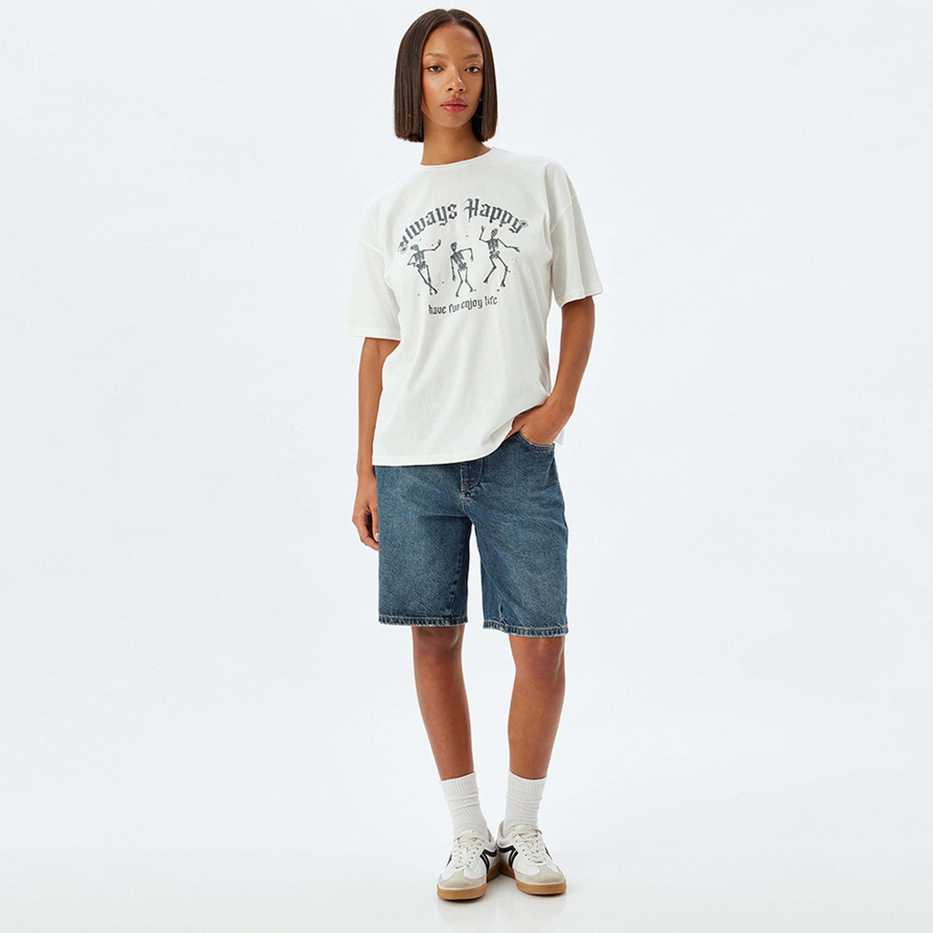 KOTON White Graphic Print Crew Neck Short Sleeves Women's T-Shirt-women-clothing-tshirts-image-2