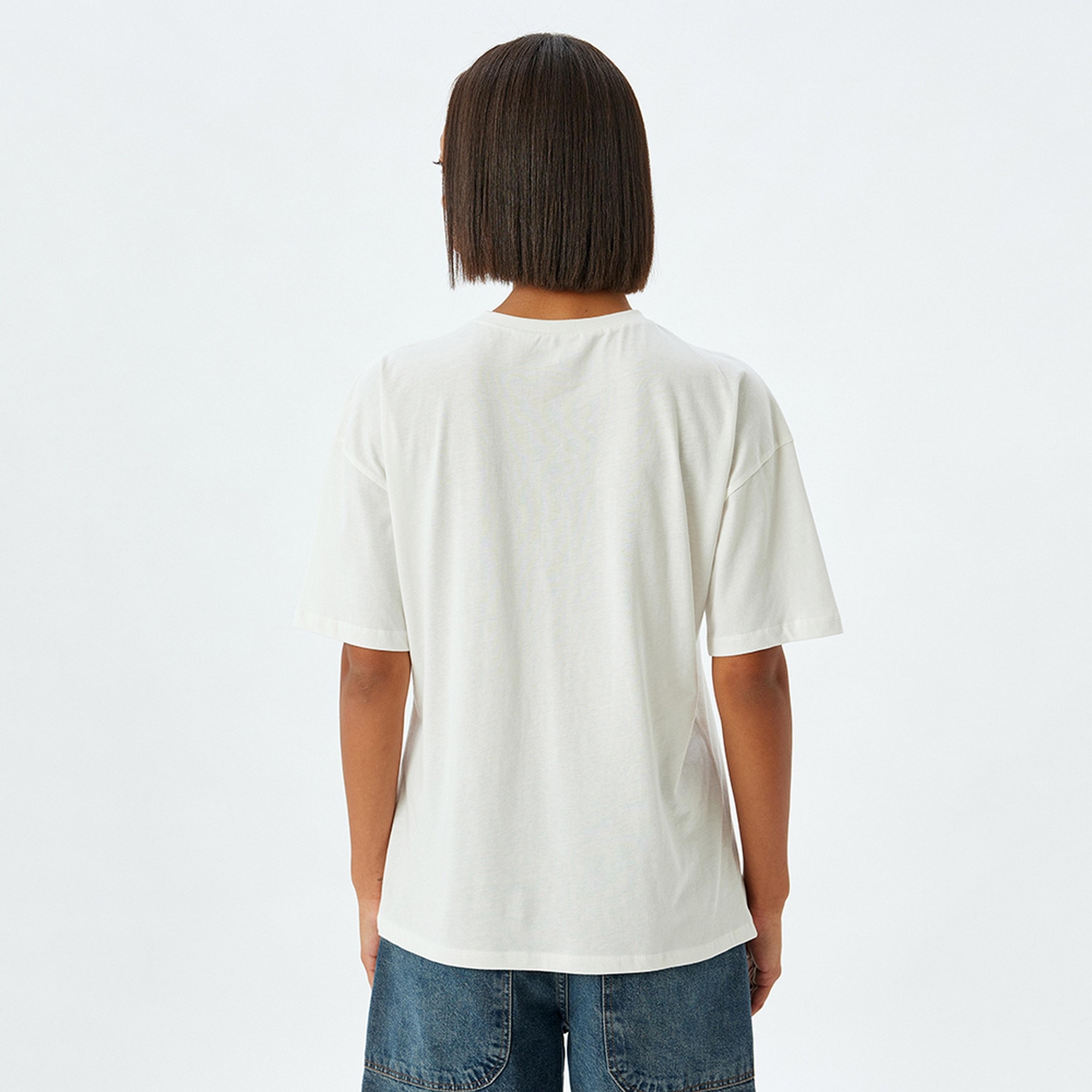 KOTON White Graphic Print Crew Neck Short Sleeves Women's T-Shirt-women-clothing-tshirts-image-3