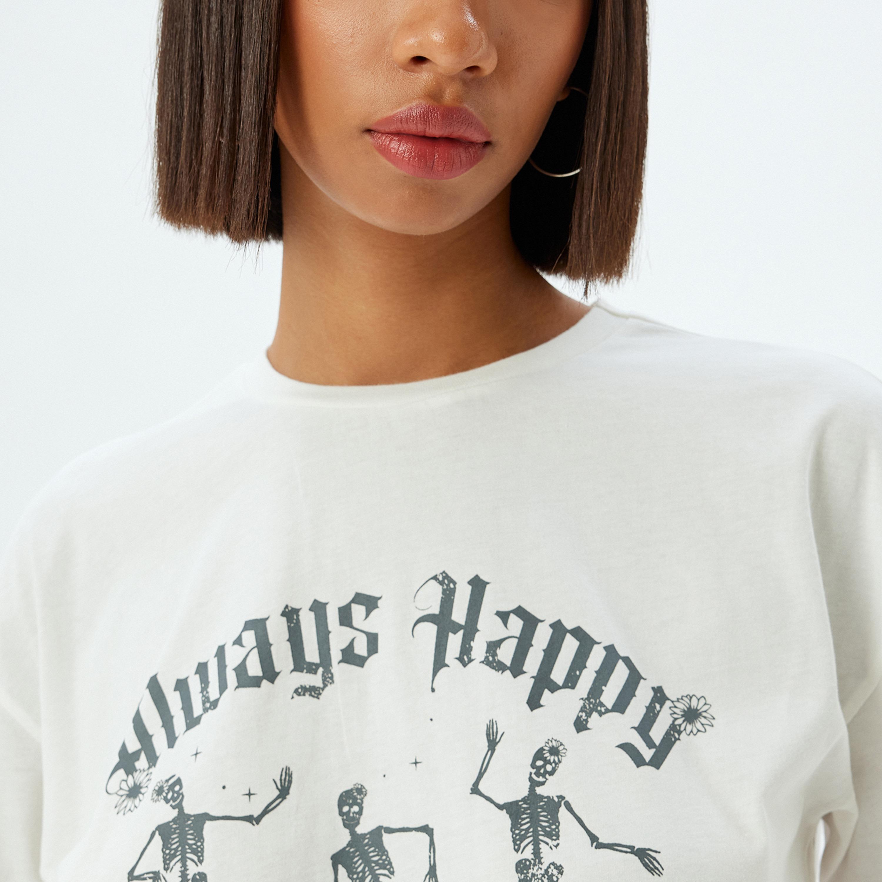 KOTON White Graphic Print Crew Neck Short Sleeves Women's T-Shirt-women-clothing-tshirts-image-4