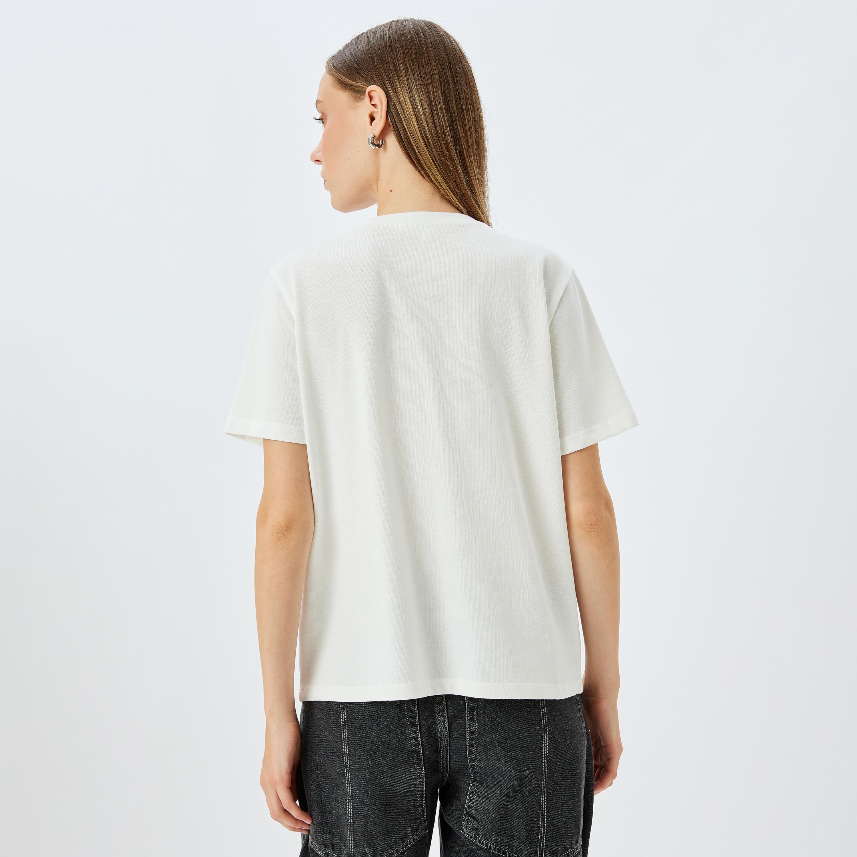 Koton White Plain Crew Neck Short Sleeves Women's T-Shirt-women-clothing-tshirts-image-3