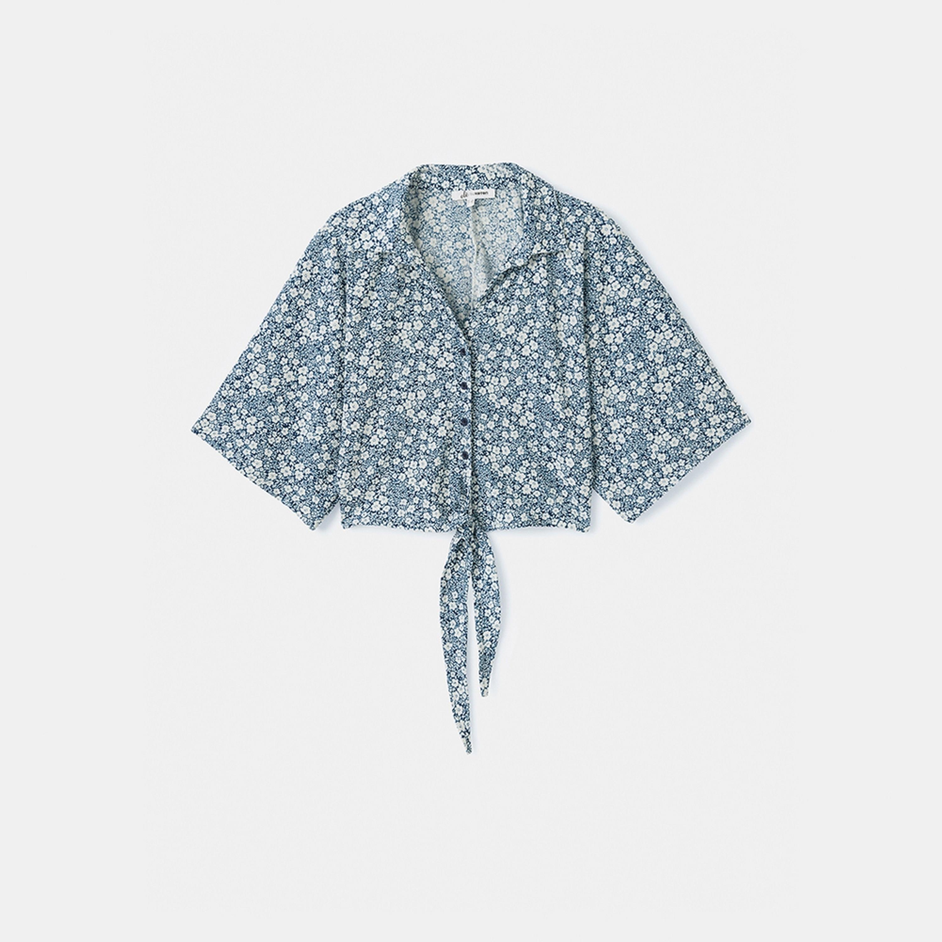 KOTON Blue Ditsy Floral Collared Three-Quarter Sleeves Women's Shirt-women-clothing-shirtsandblouses-shirts-image-5