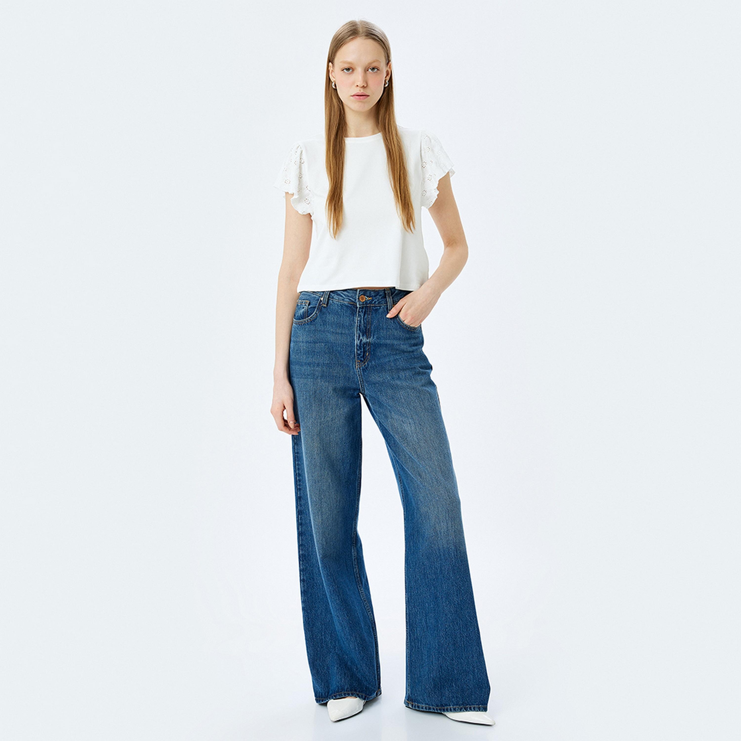 KOTON White Crew Neck Ruffle Sleeves Women's Top-women-clothing-shirtsandblouses-blouses-image-2
