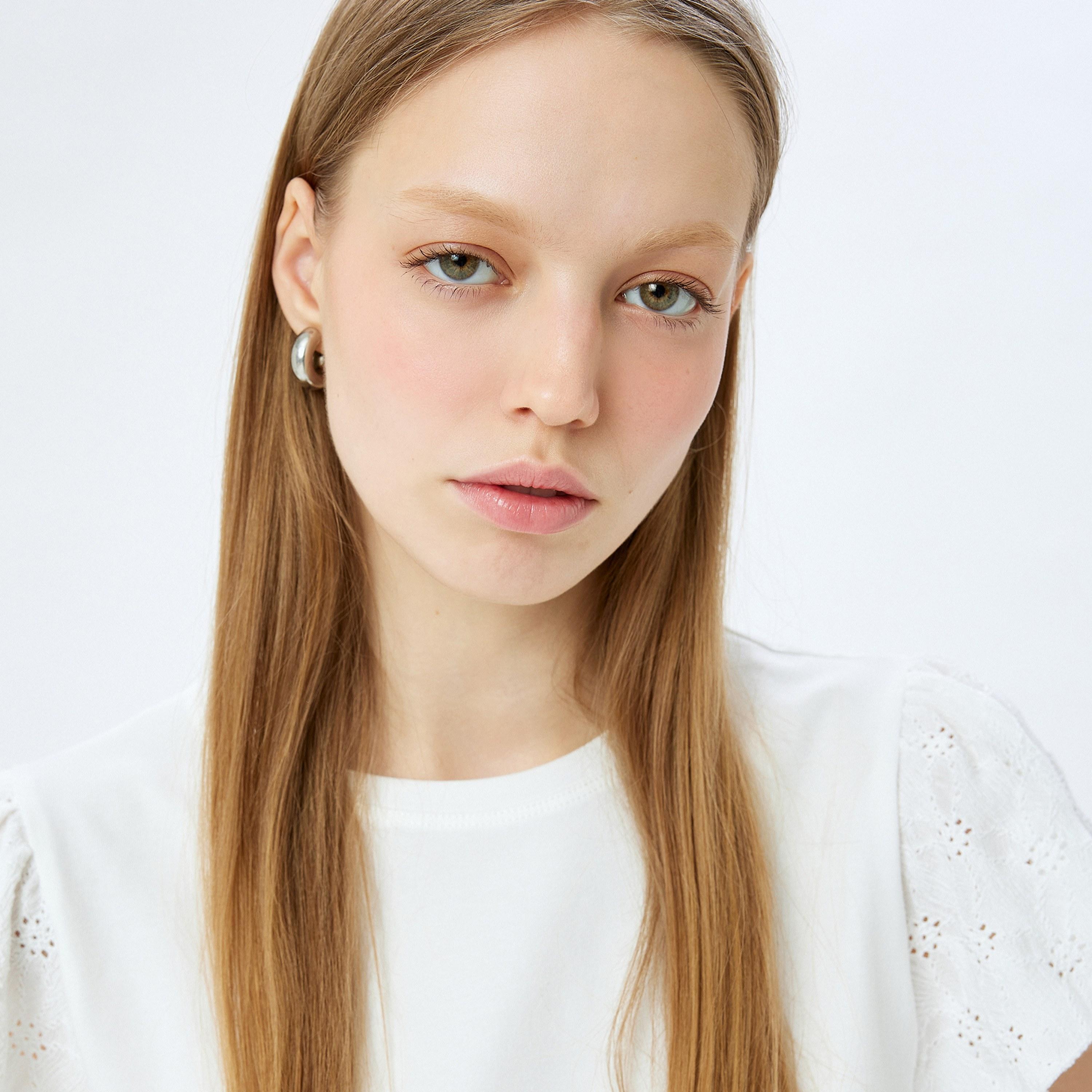 KOTON White Crew Neck Ruffle Sleeves Women's Top-women-clothing-shirtsandblouses-blouses-image-4