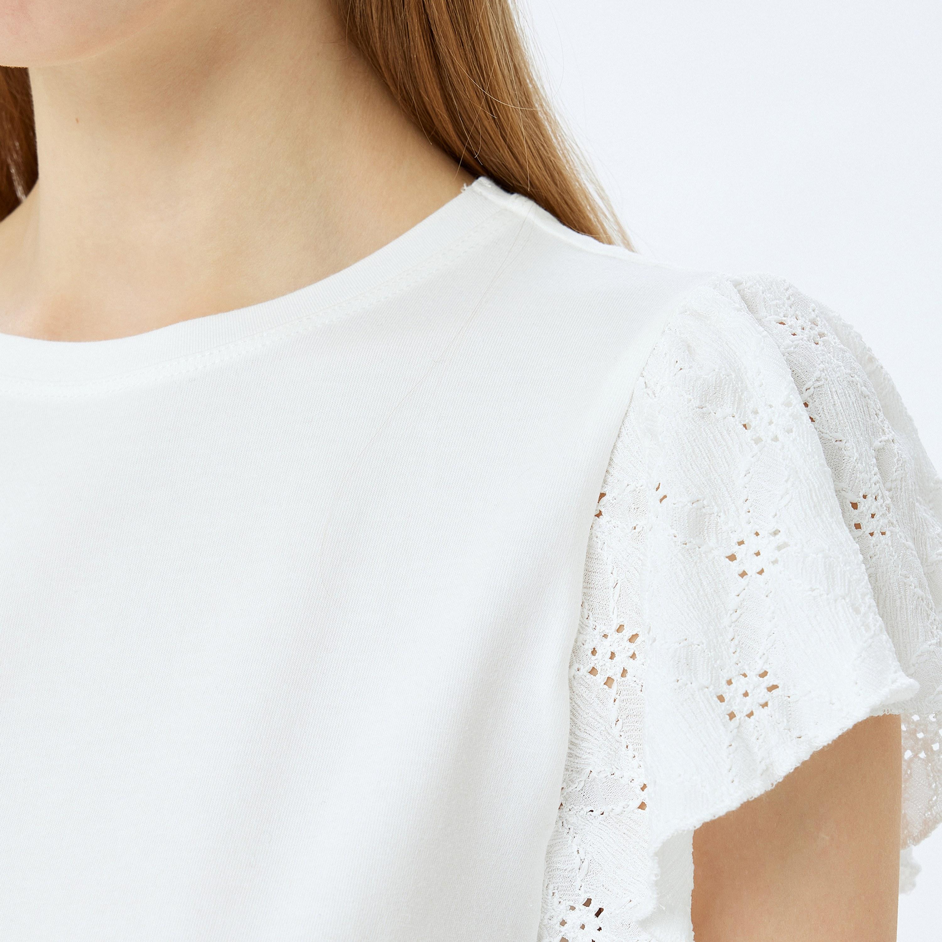 KOTON White Crew Neck Ruffle Sleeves Women's Top-women-clothing-shirtsandblouses-blouses-image-5