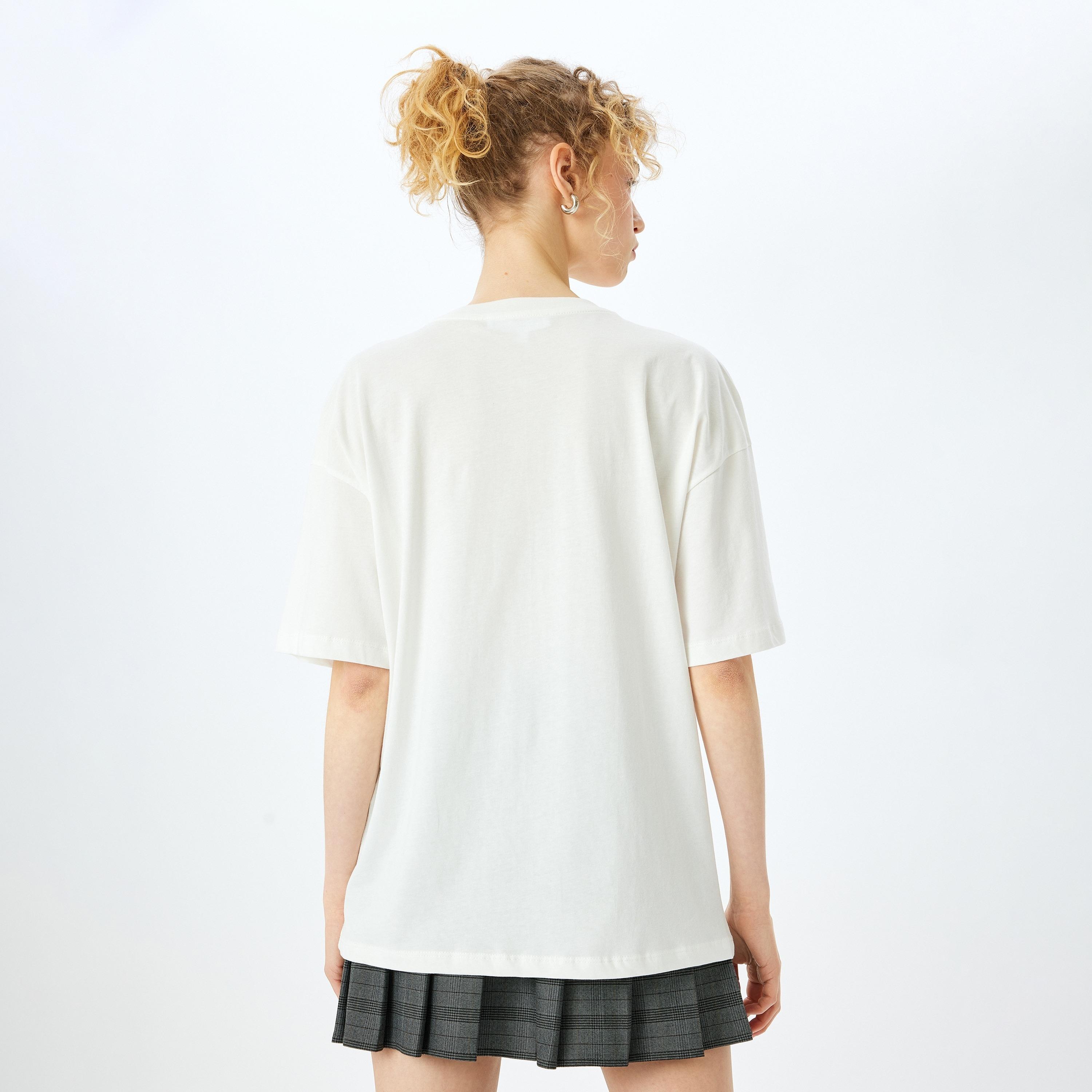 Koton White Graphic Print Crew Neck Dropped Sleeves Women's T-Shirt-women-clothing-tshirts-image-3