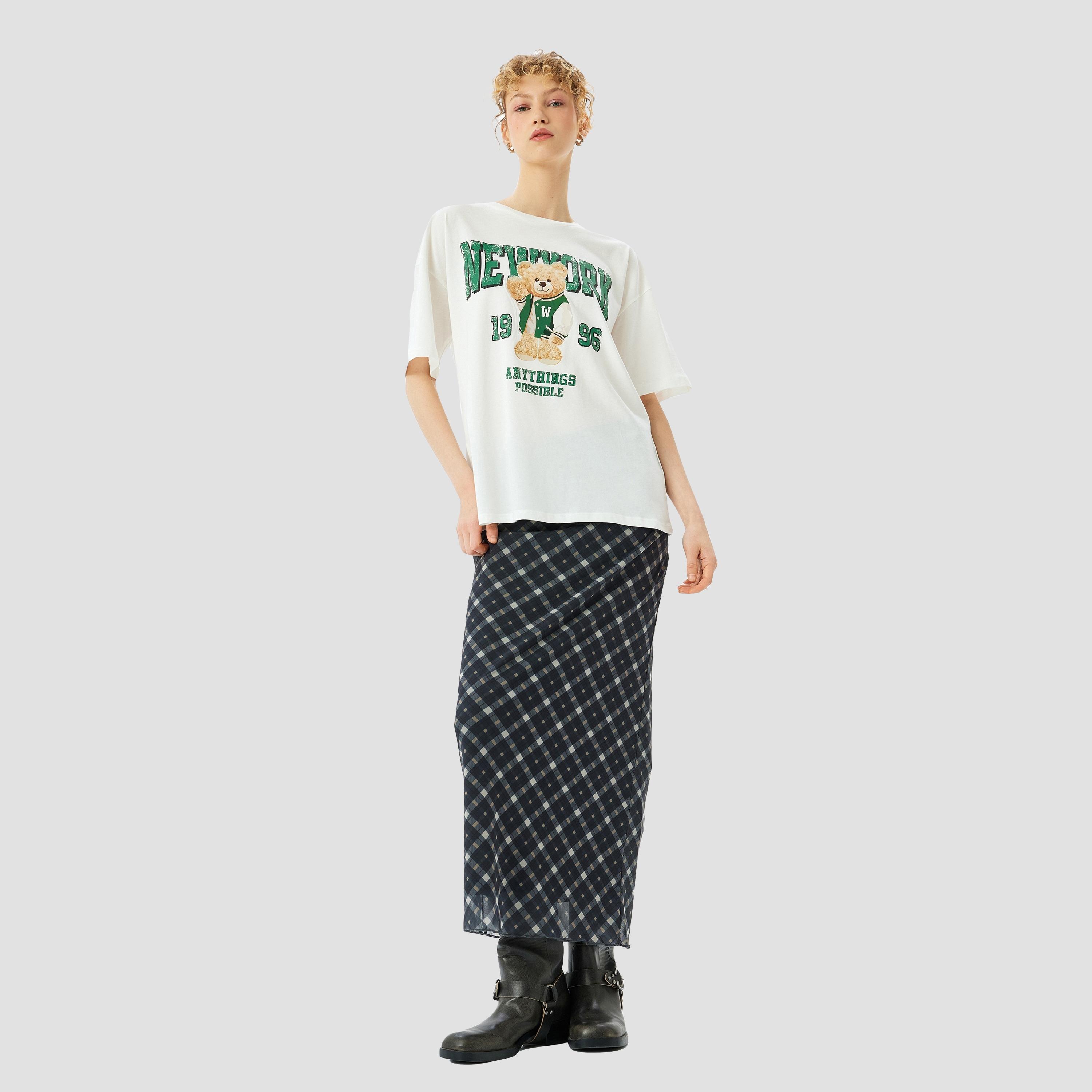 كوتون الأبيض بطبعة جرافيكس بأكمام دائرية بأكمام نسائية-women-clothing-tshirts-image-2