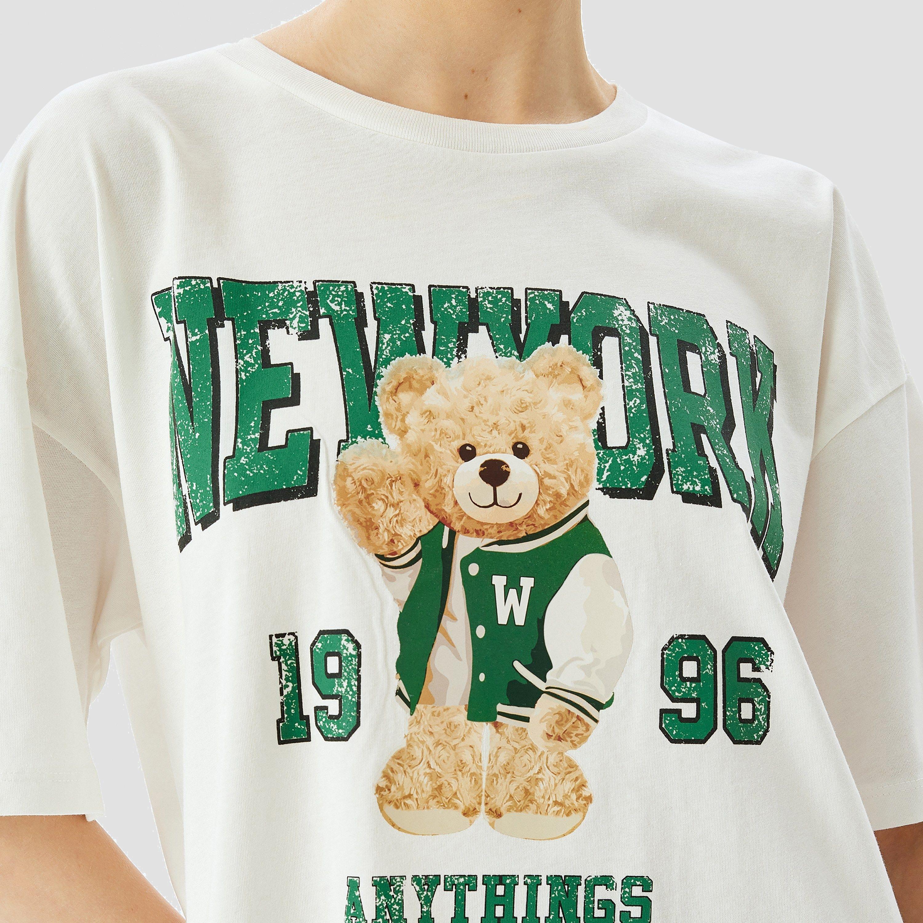 كوتون الأبيض بطبعة جرافيكس بأكمام دائرية بأكمام نسائية-women-clothing-tshirts-image-4