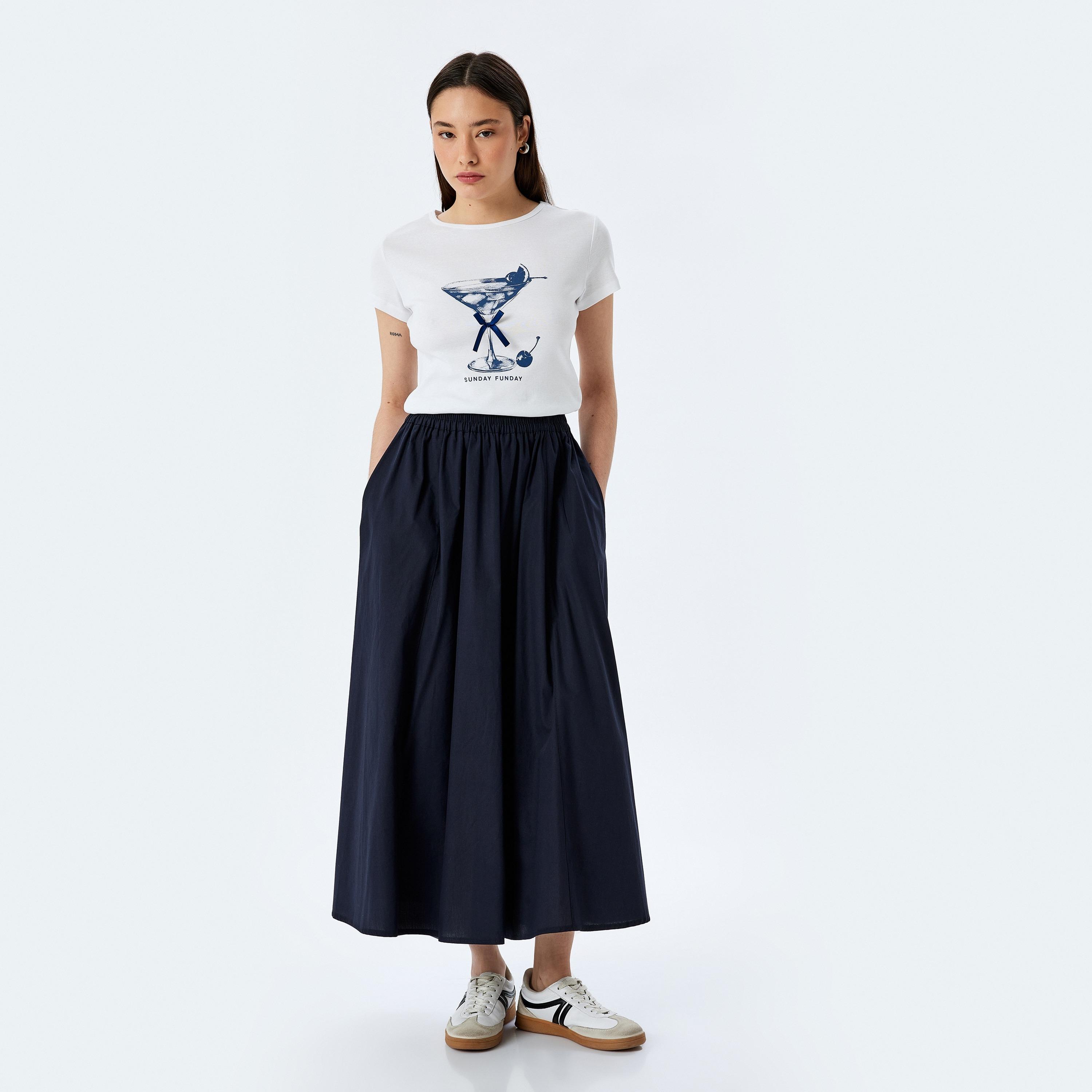 Koton White Printed Crew Neck Short Sleeves Women's T-Shirt-women-clothing-tshirts-image-2