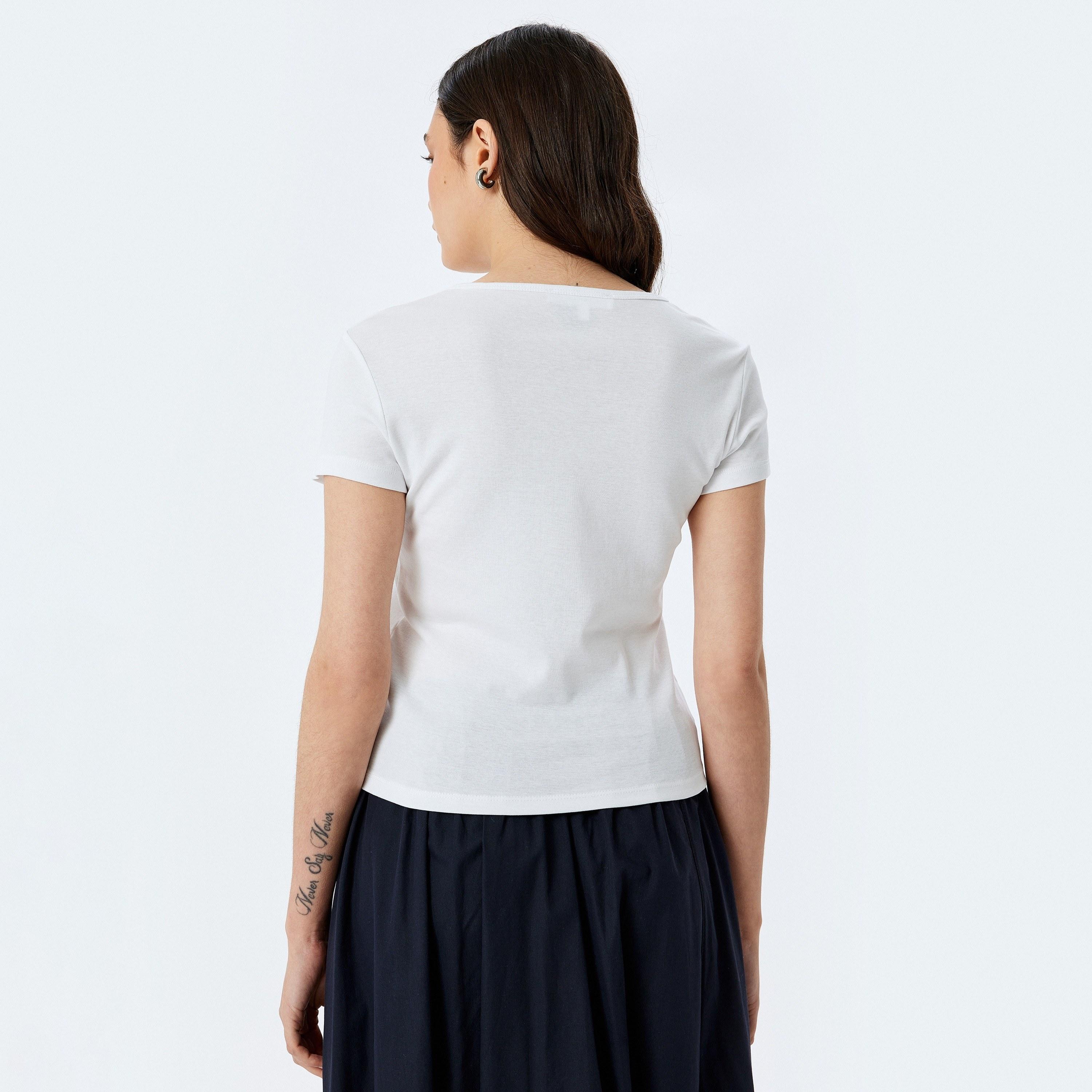 Koton White Printed Crew Neck Short Sleeves Women's T-Shirt-women-clothing-tshirts-image-3