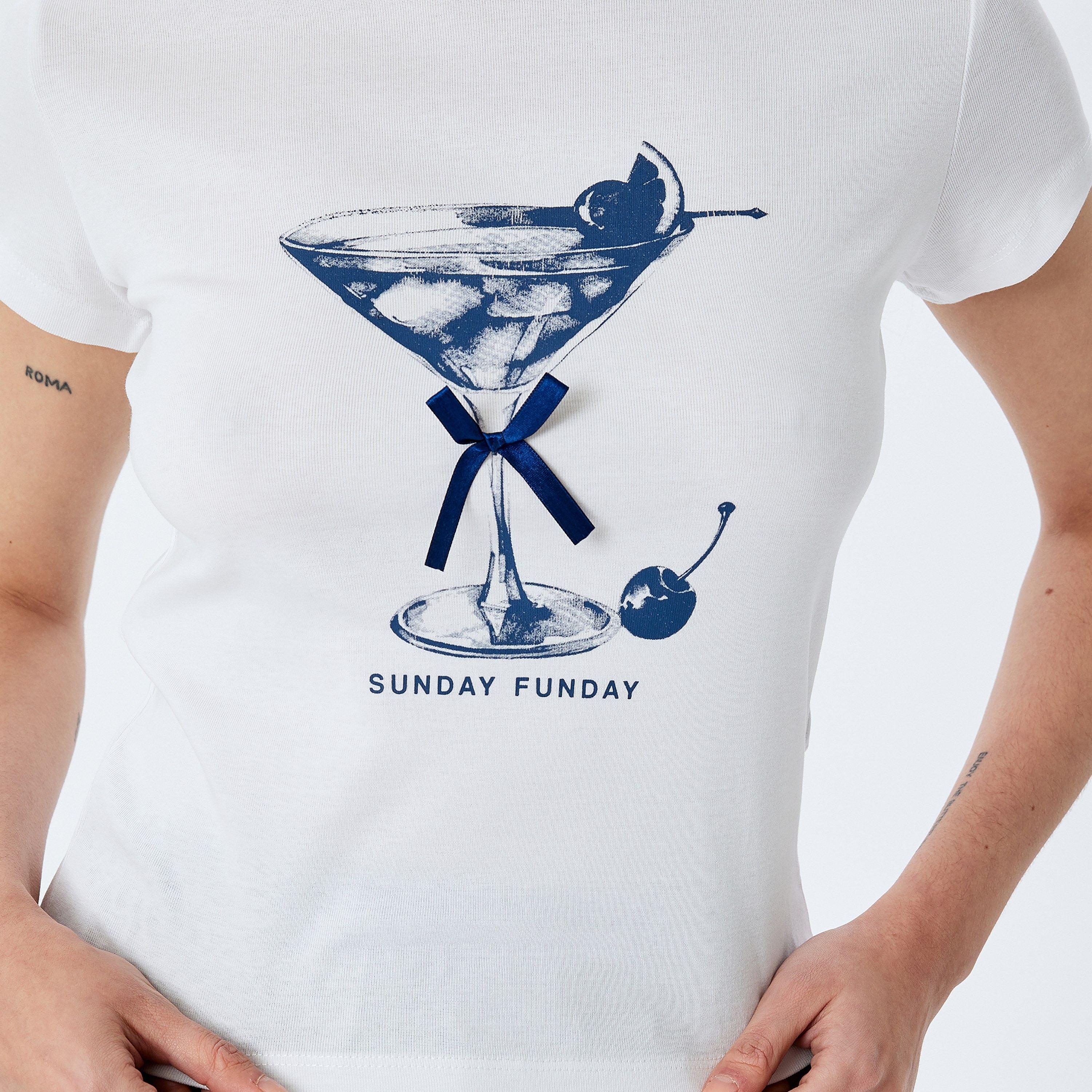 Koton White Printed Crew Neck Short Sleeves Women's T-Shirt-women-clothing-tshirts-image-4