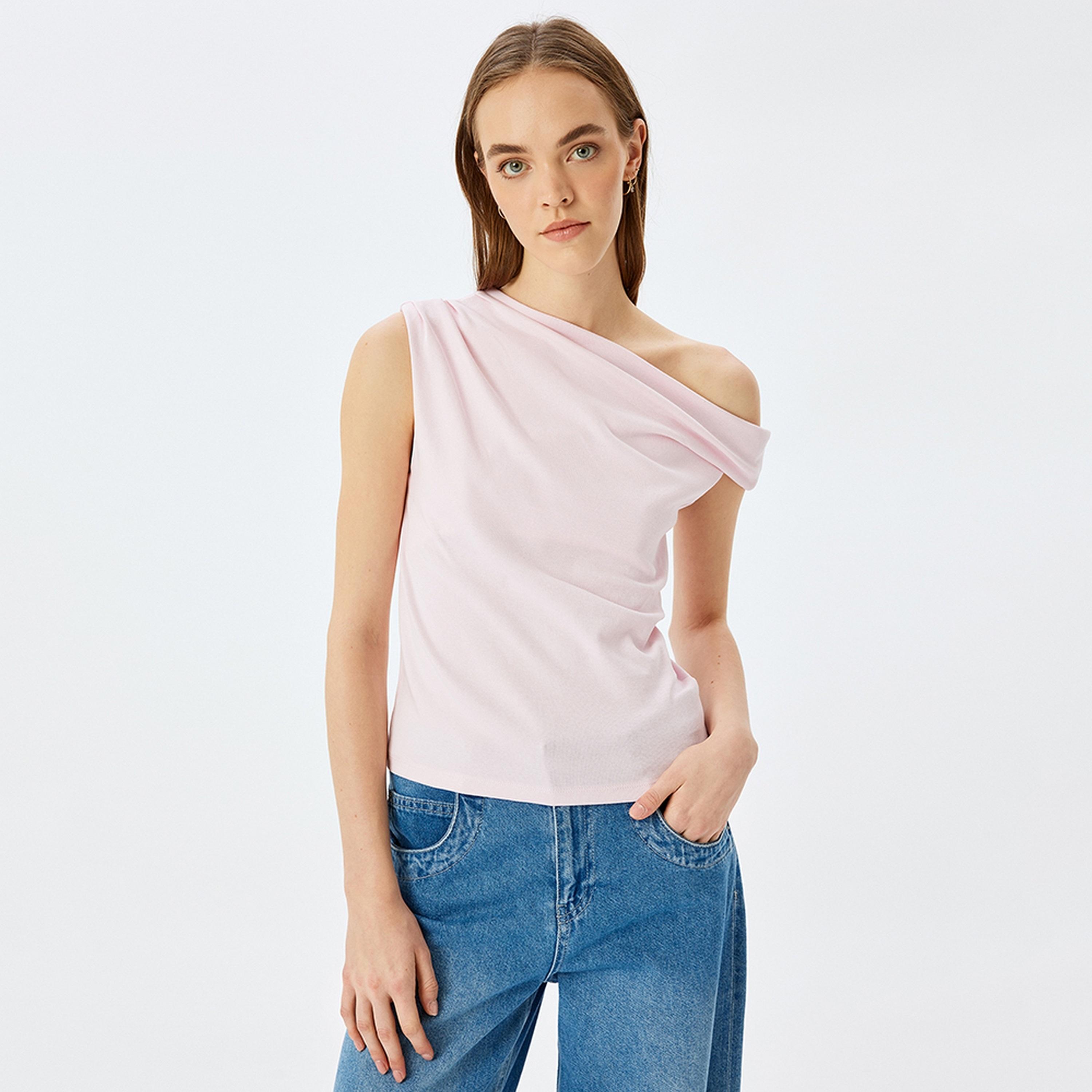 KOTON Pink Asymmetric Neck Sleeveless Women's Top-women-clothing-shirtsandblouses-blouses-image-1