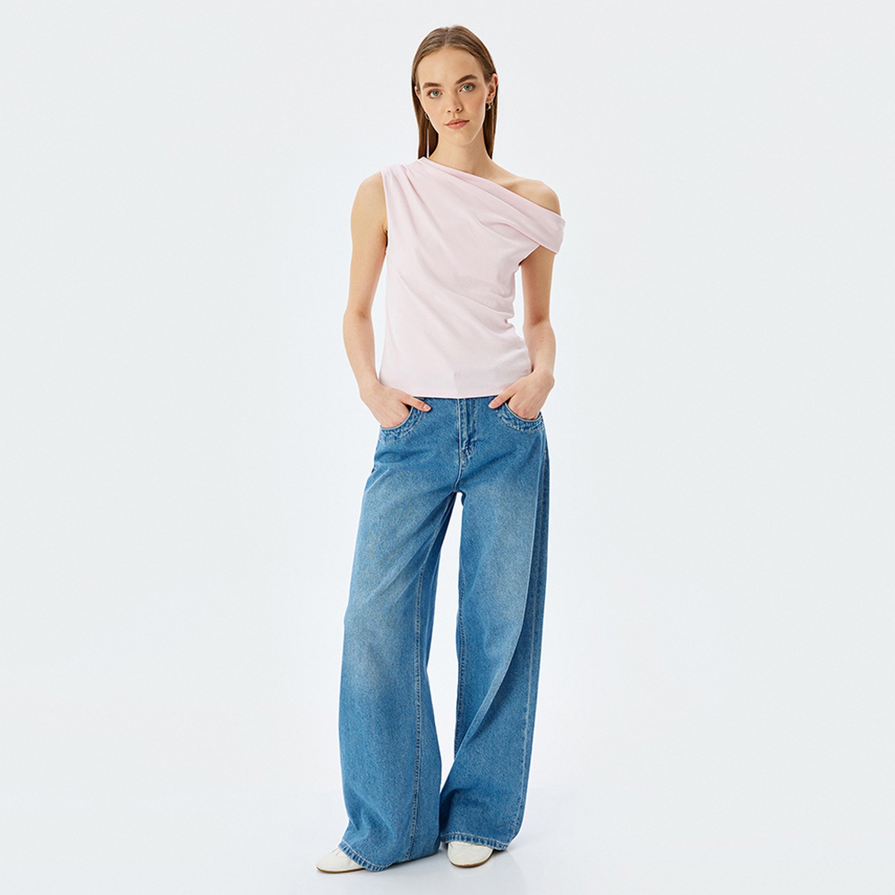 KOTON Pink Asymmetric Neck Sleeveless Women's Top-women-clothing-shirtsandblouses-blouses-image-2