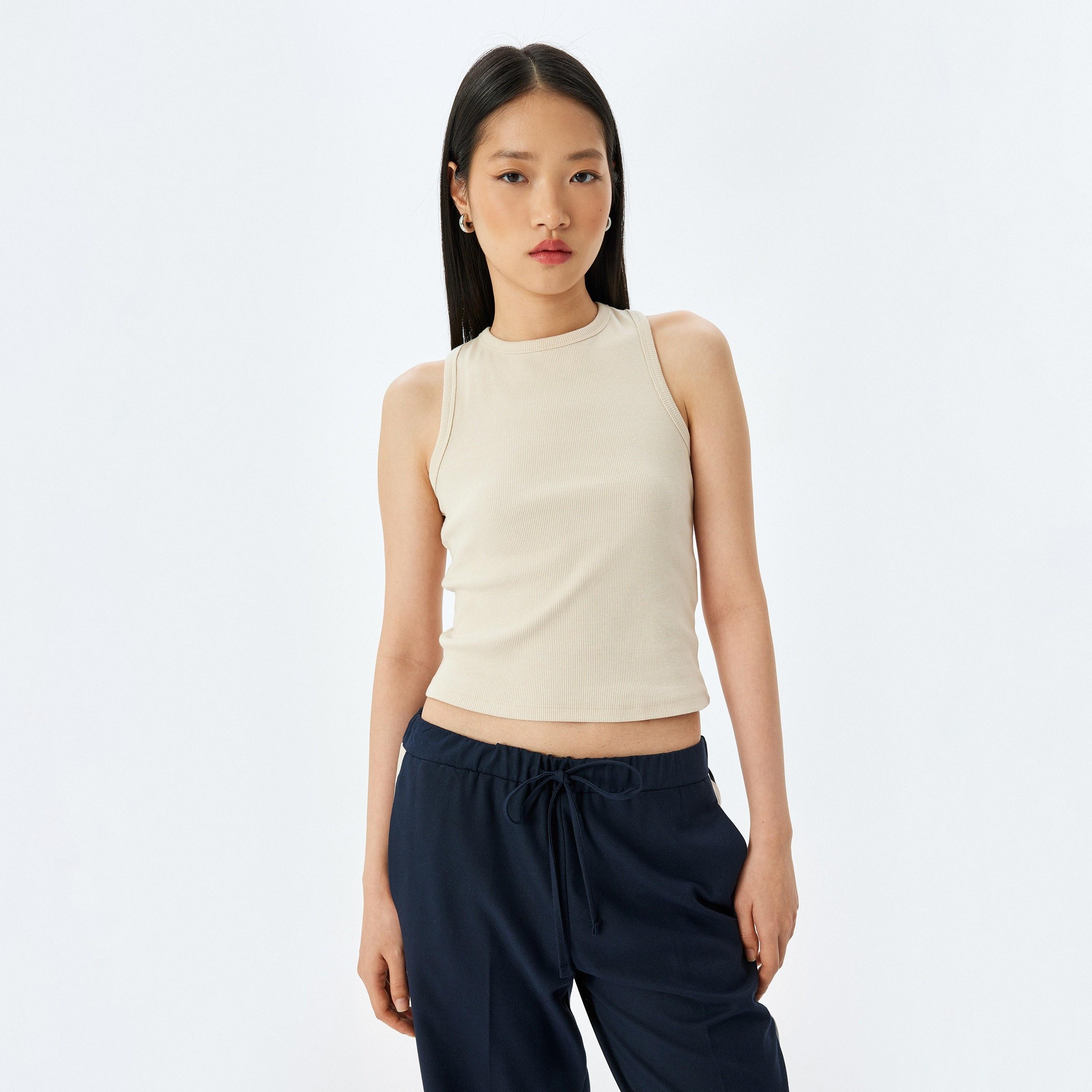 Koton Textured Round Neck Sleeveless Women's Tank Top-women-clothing-shirtsandblouses-blouses-image-1