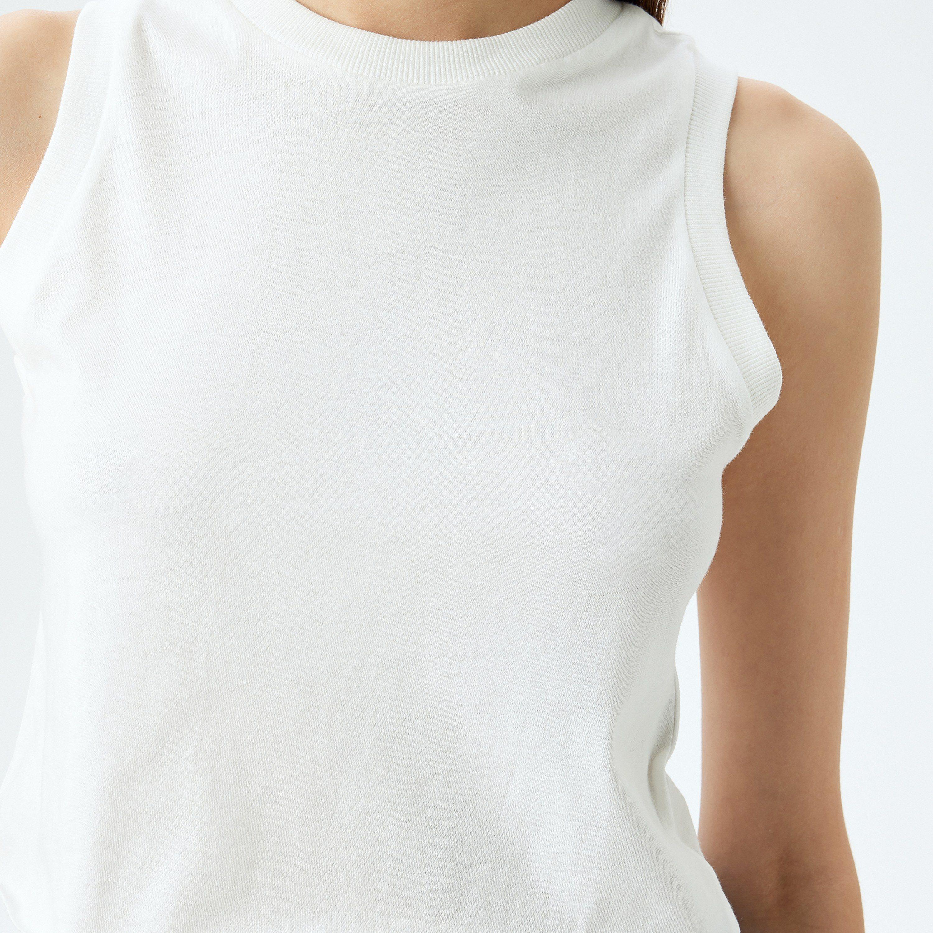 Koton White Plain Round Neck Sleeveless Women's Tank Top-women-clothing-shirtsandblouses-blouses-image-4