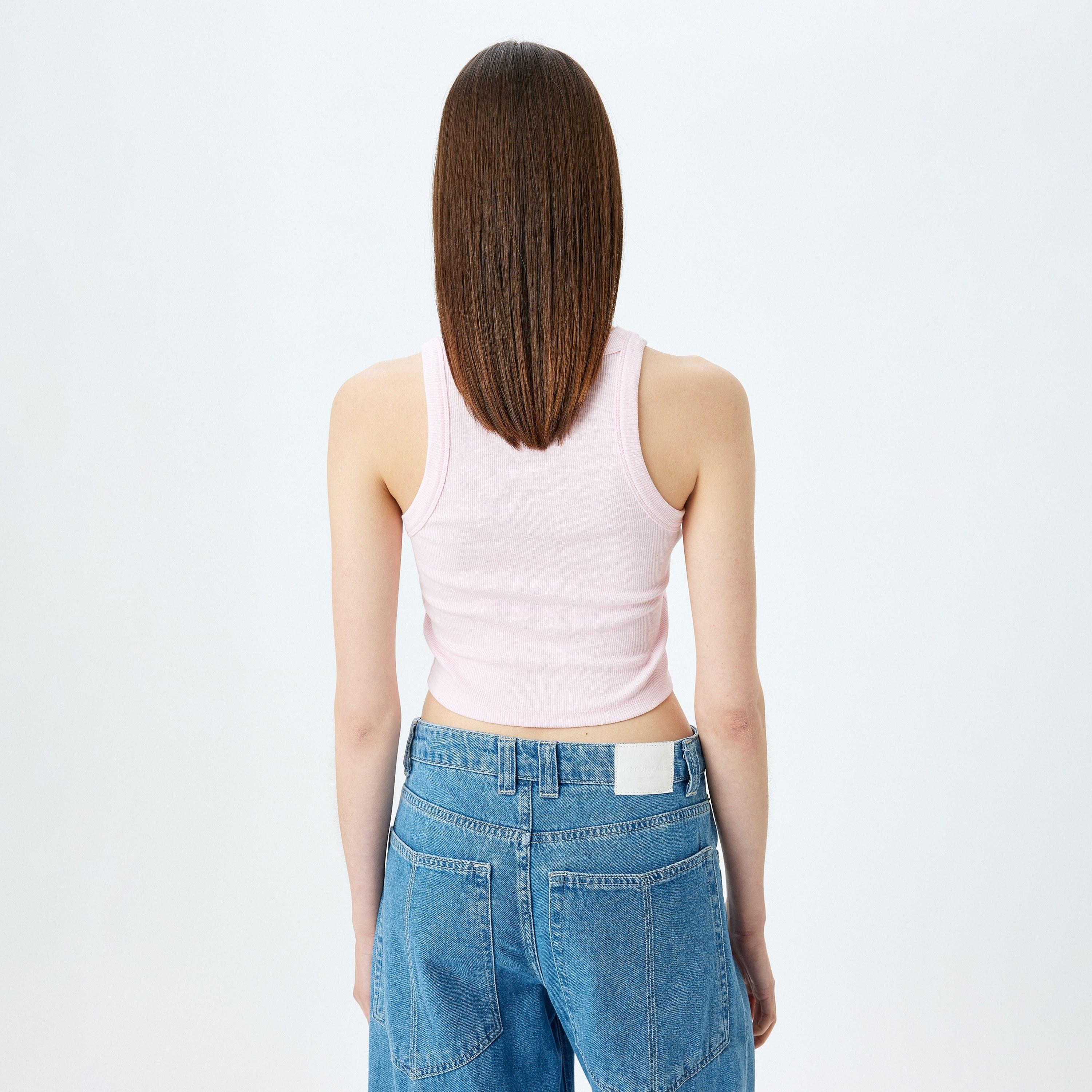 Koton Pink Textured Round Neck Sleeveless Women's Tank Top-women-clothing-shirtsandblouses-blouses-image-3