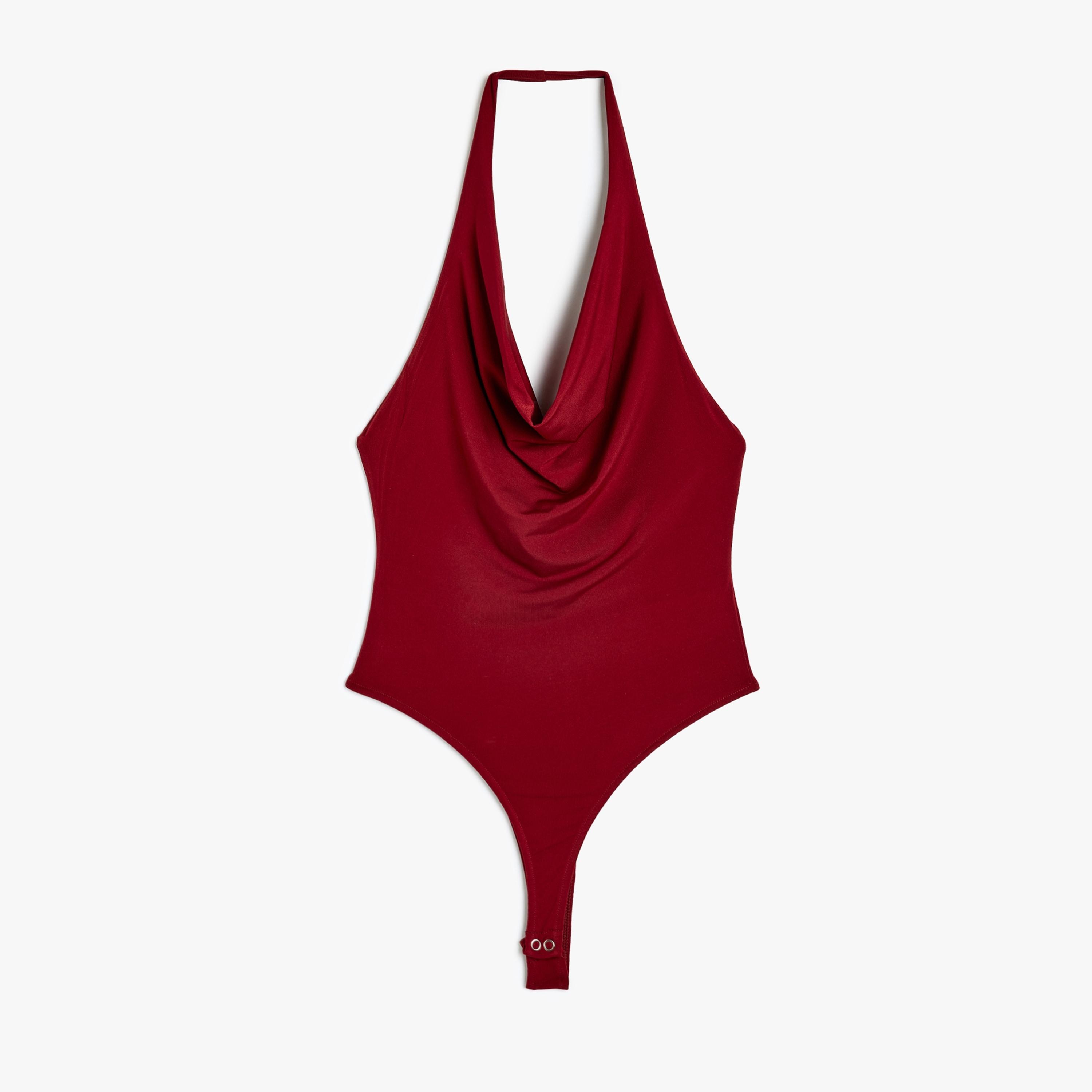 Koton Red Plain Halter Neck Sleeveless Women's Bodysuit-women-clothing-shirtsandblouses-blouses-image-5