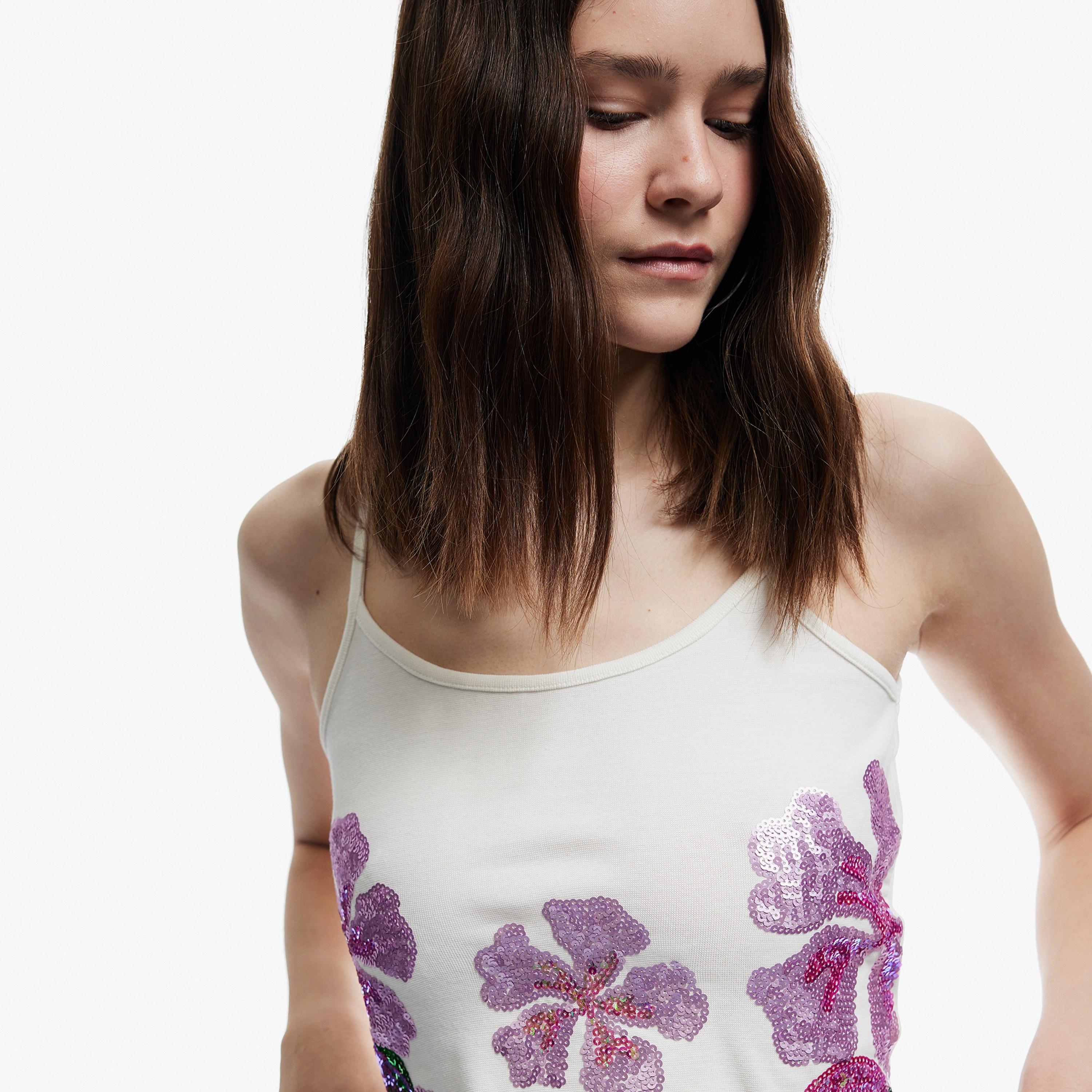 KOTON White Floral Sequined Cotton Square Neck Women's Top-women-clothing-shirtsandblouses-blouses-image-2