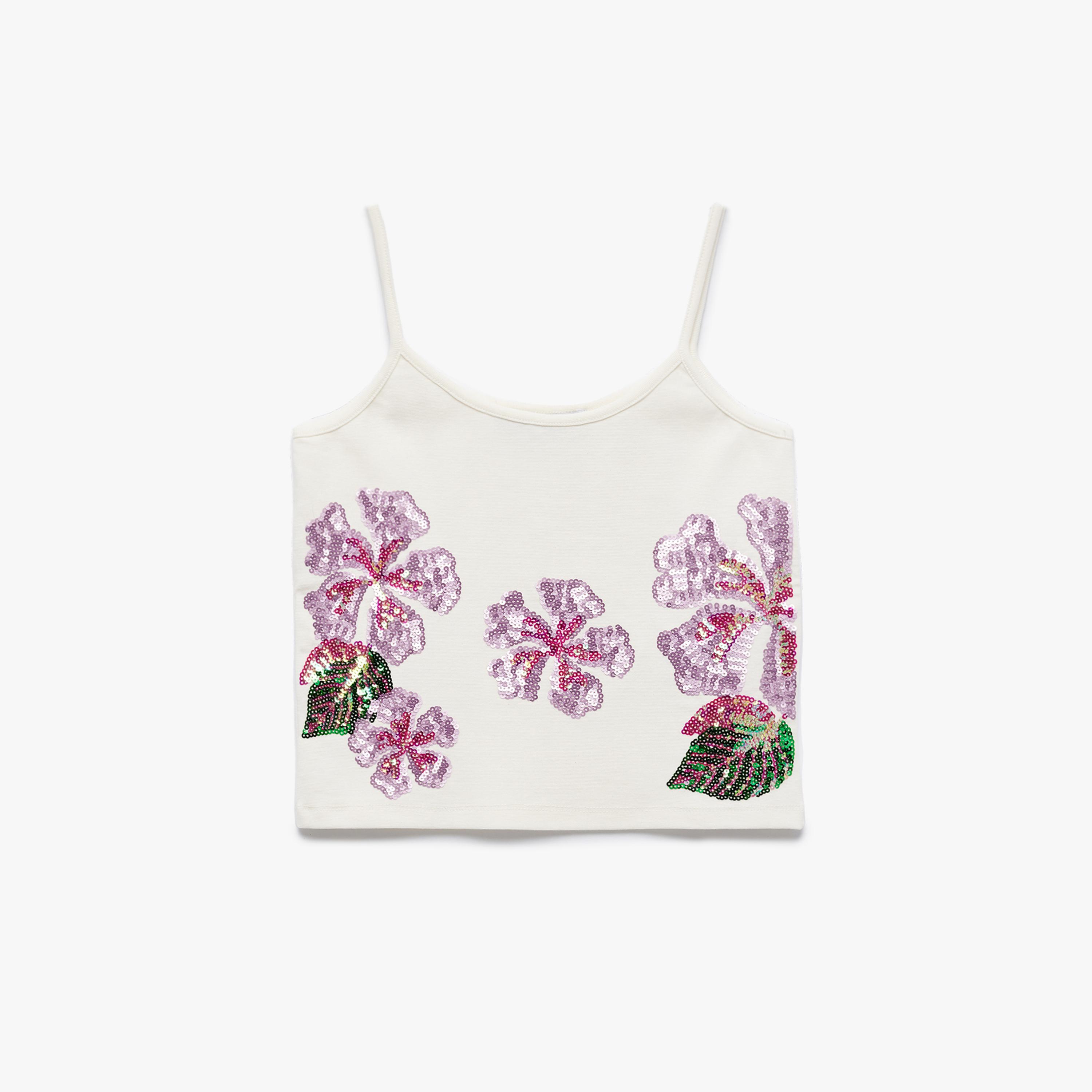 KOTON White Floral Sequined Cotton Square Neck Women's Top-women-clothing-shirtsandblouses-blouses-image-3