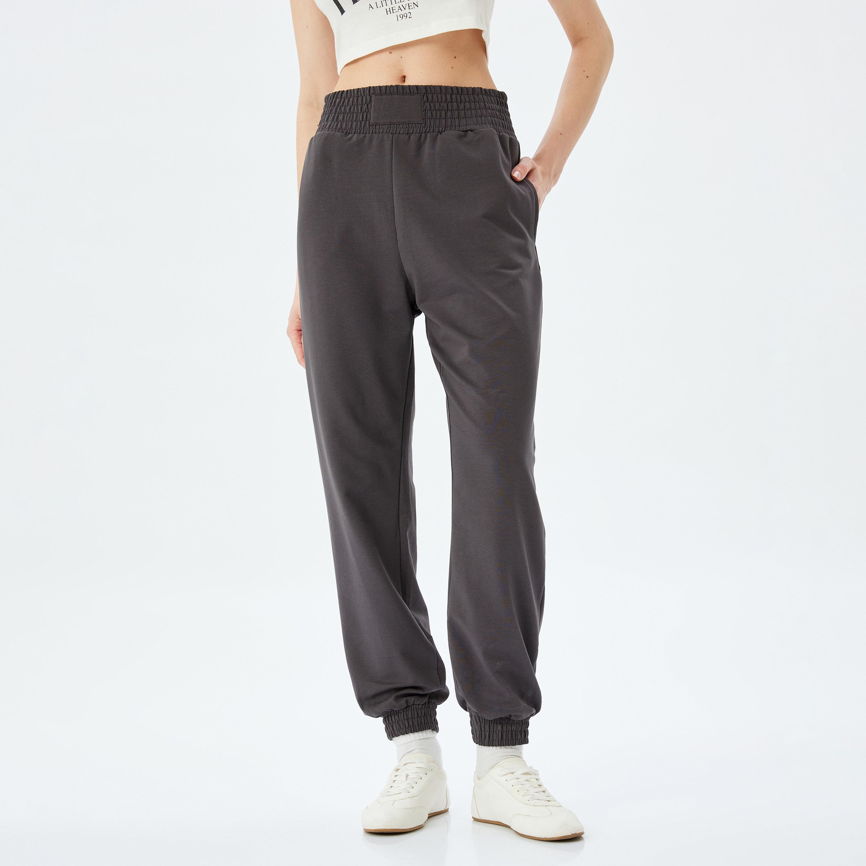 Koton Black Plain Elasticated Women's Joggers-women-clothing-bottoms-joggers-image-1