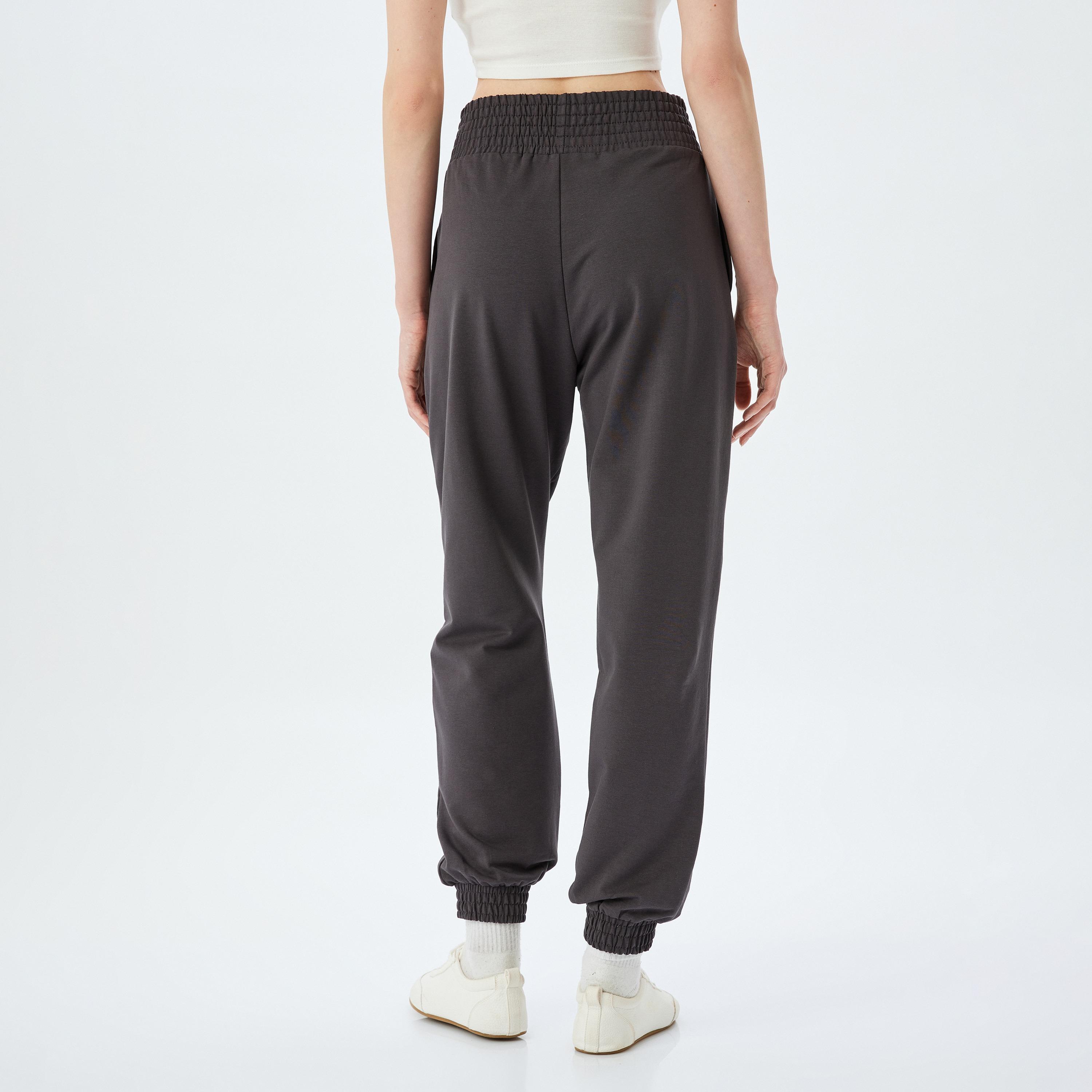 Koton Black Plain Elasticated Women's Joggers-women-clothing-bottoms-joggers-image-3