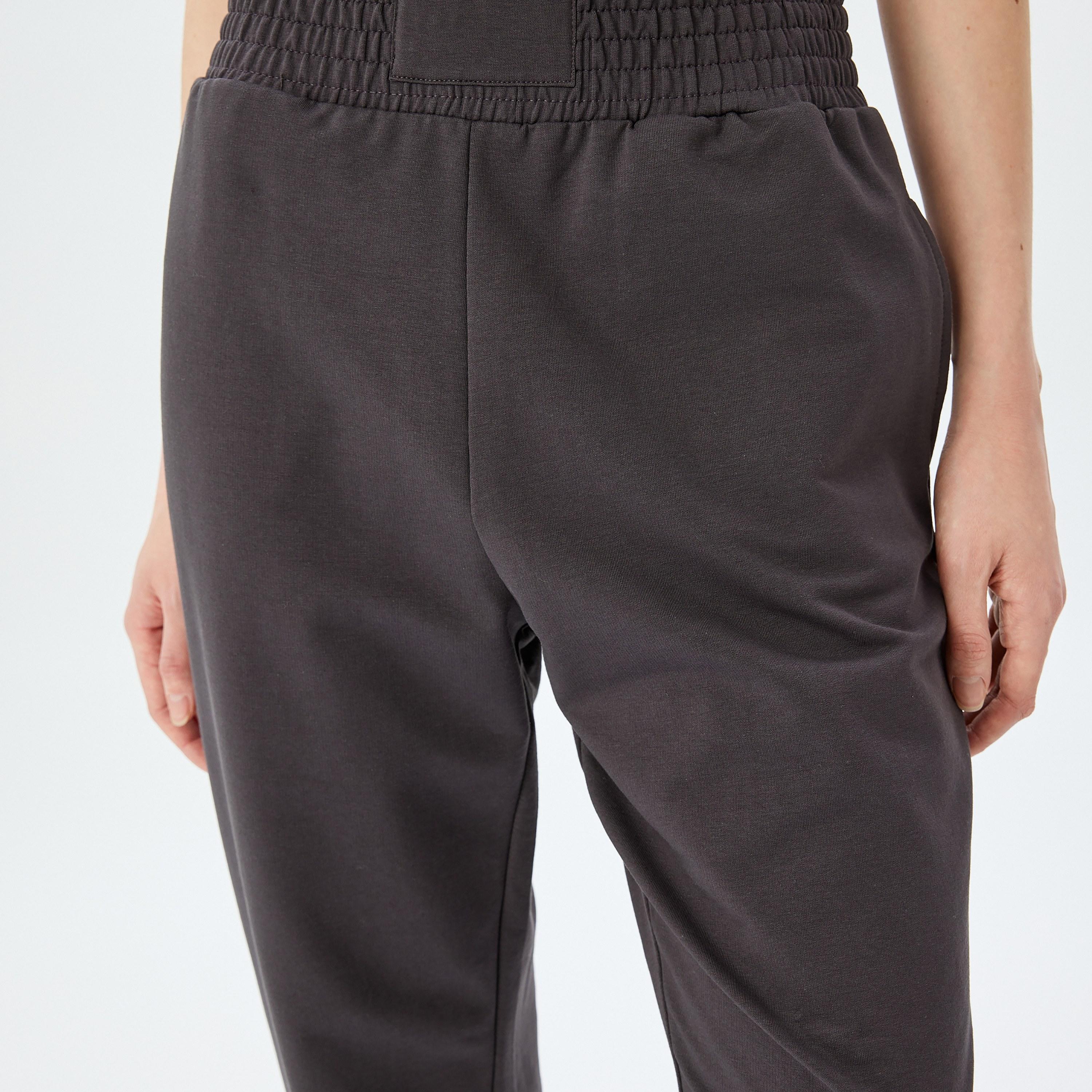 Koton Black Plain Elasticated Women's Joggers-women-clothing-bottoms-joggers-image-4