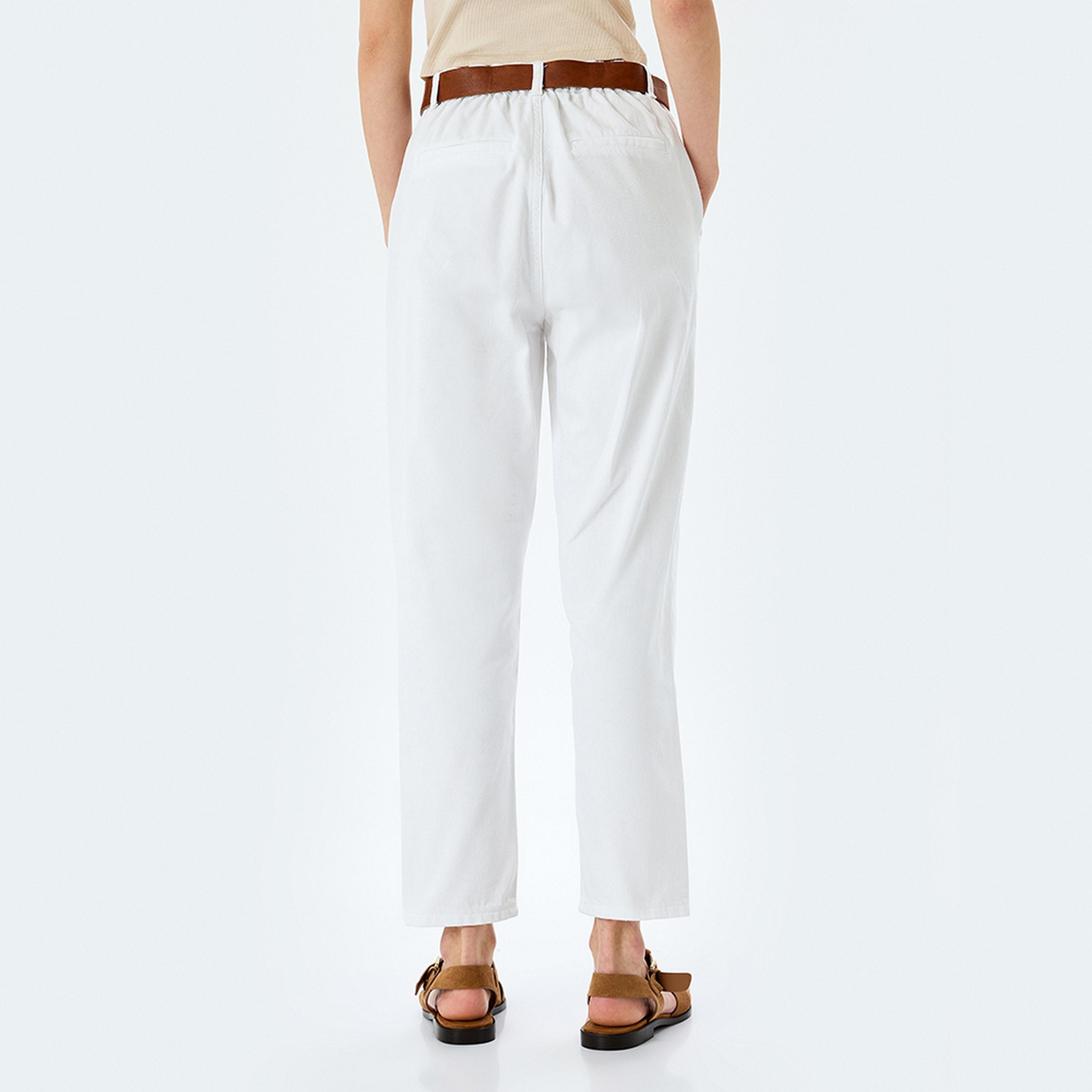 بنطلون نسائي من القطن مع زر وسحاب للإغلاق باللون الأبيض من كوتون.-women-clothing-bottoms-trousers-image-3
