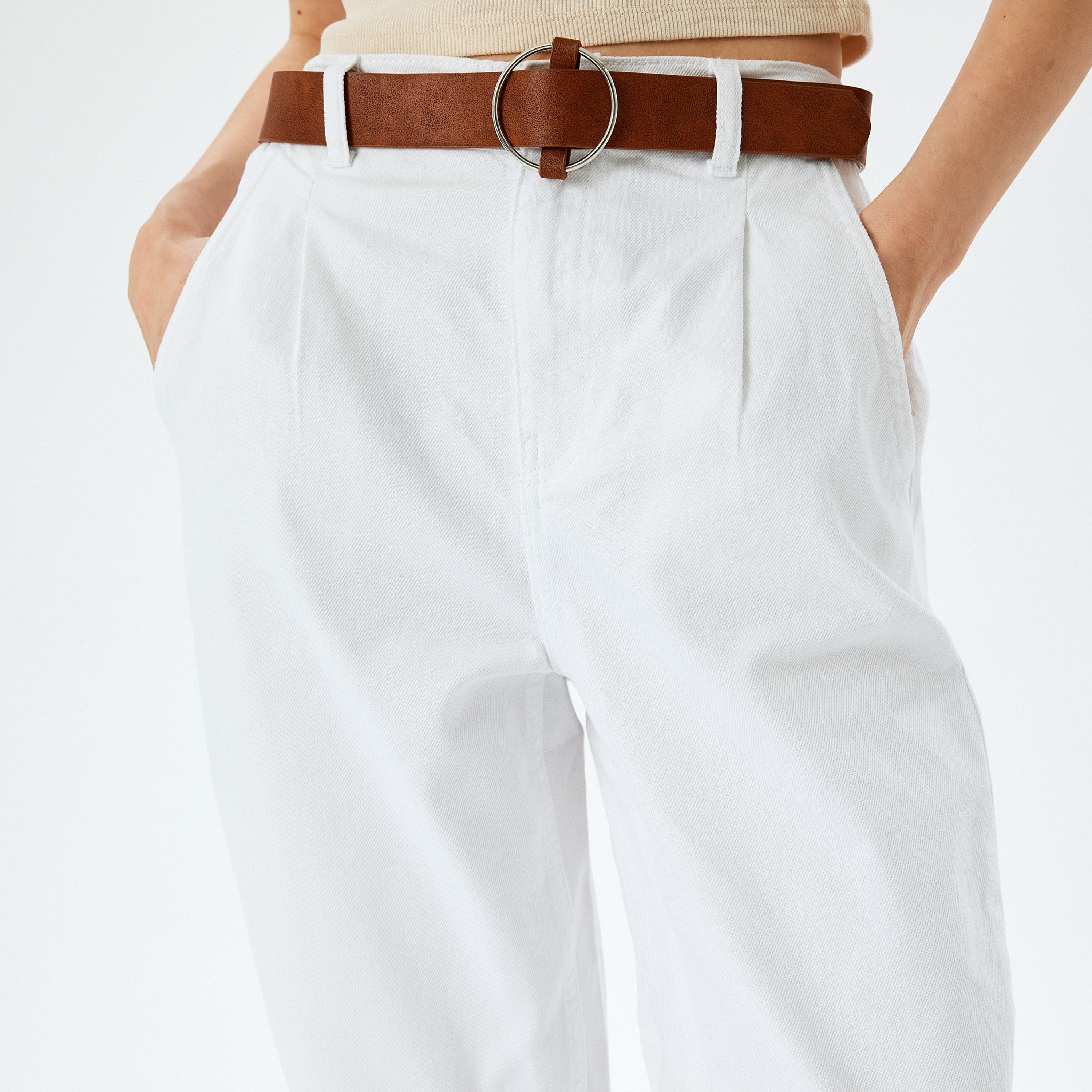 بنطلون نسائي من القطن مع زر وسحاب للإغلاق باللون الأبيض من كوتون.-women-clothing-bottoms-trousers-image-5