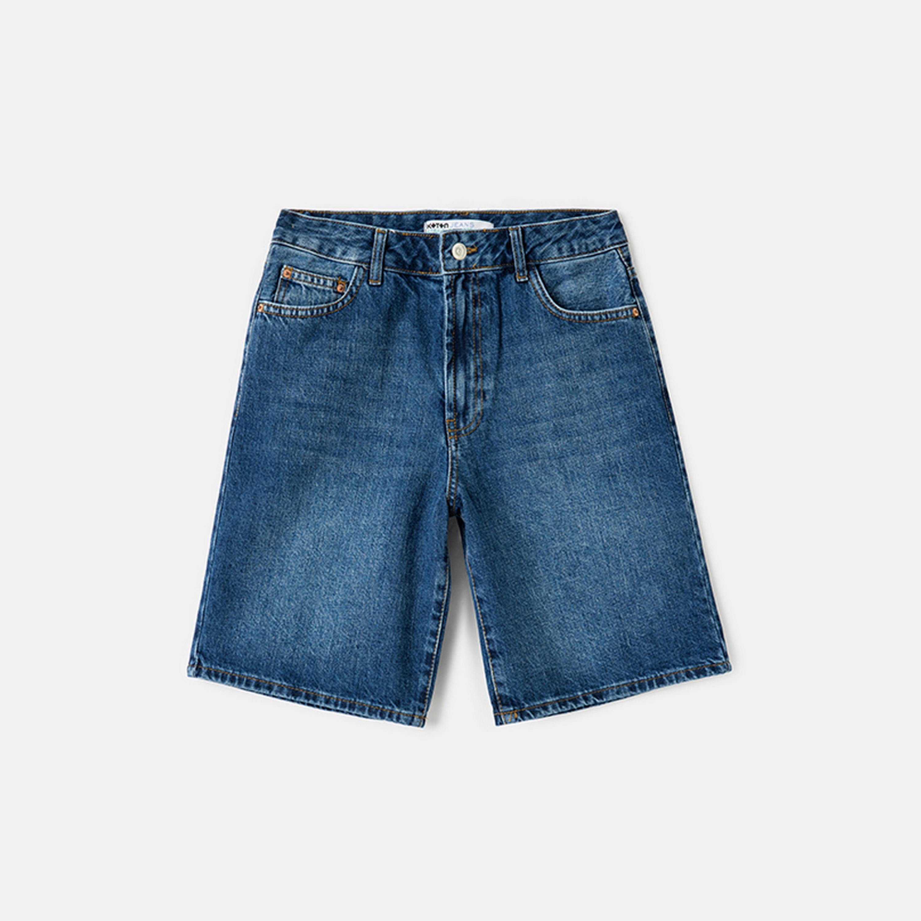 KOTON Blue Cotton Button & Zip Fly Women's Shorts-women-clothing-bottoms-shorts-image-5