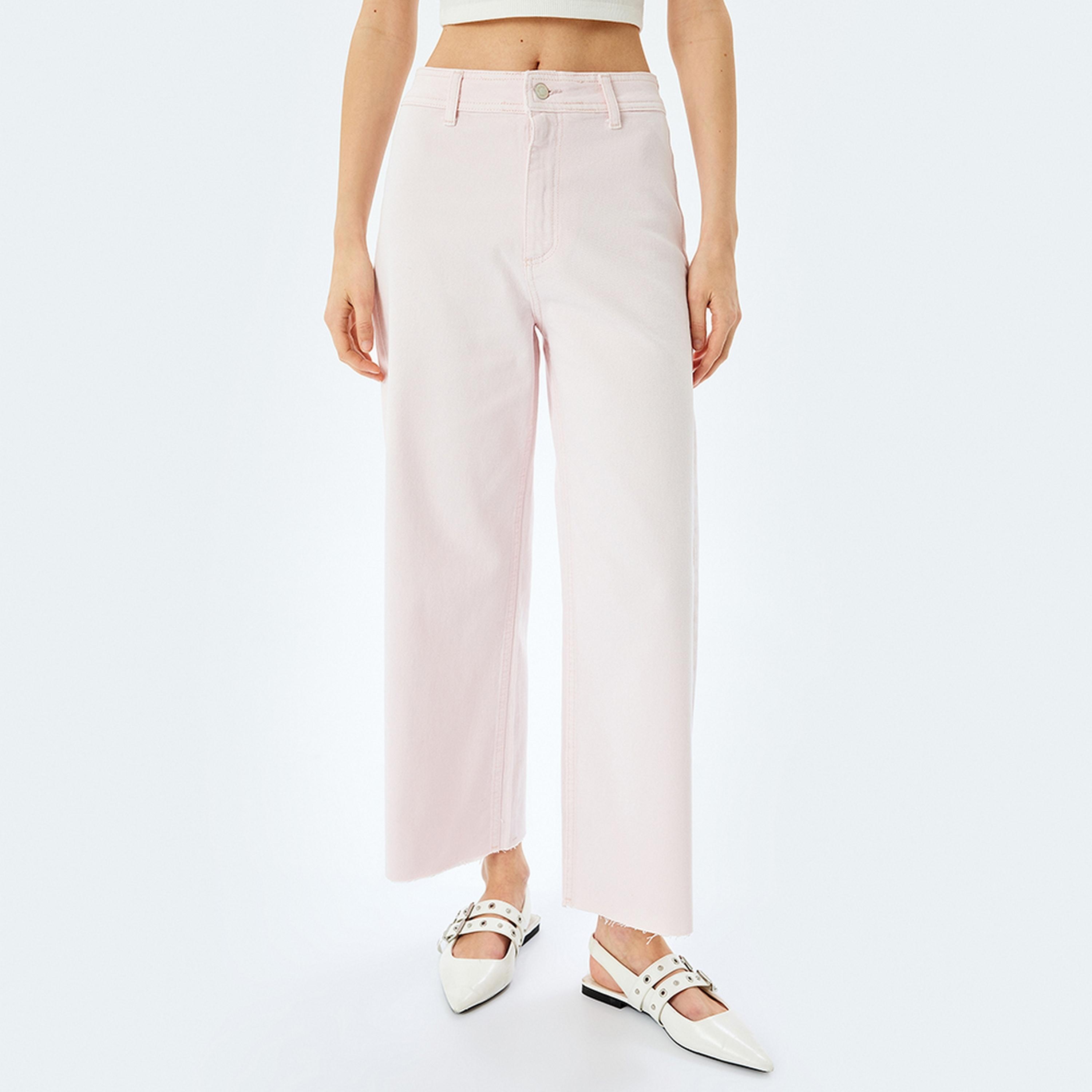 جينز نسائي بخصر عالٍ وملون بقصة مستقيمة من كوتون.-women-clothing-bottoms-jeans-image-1