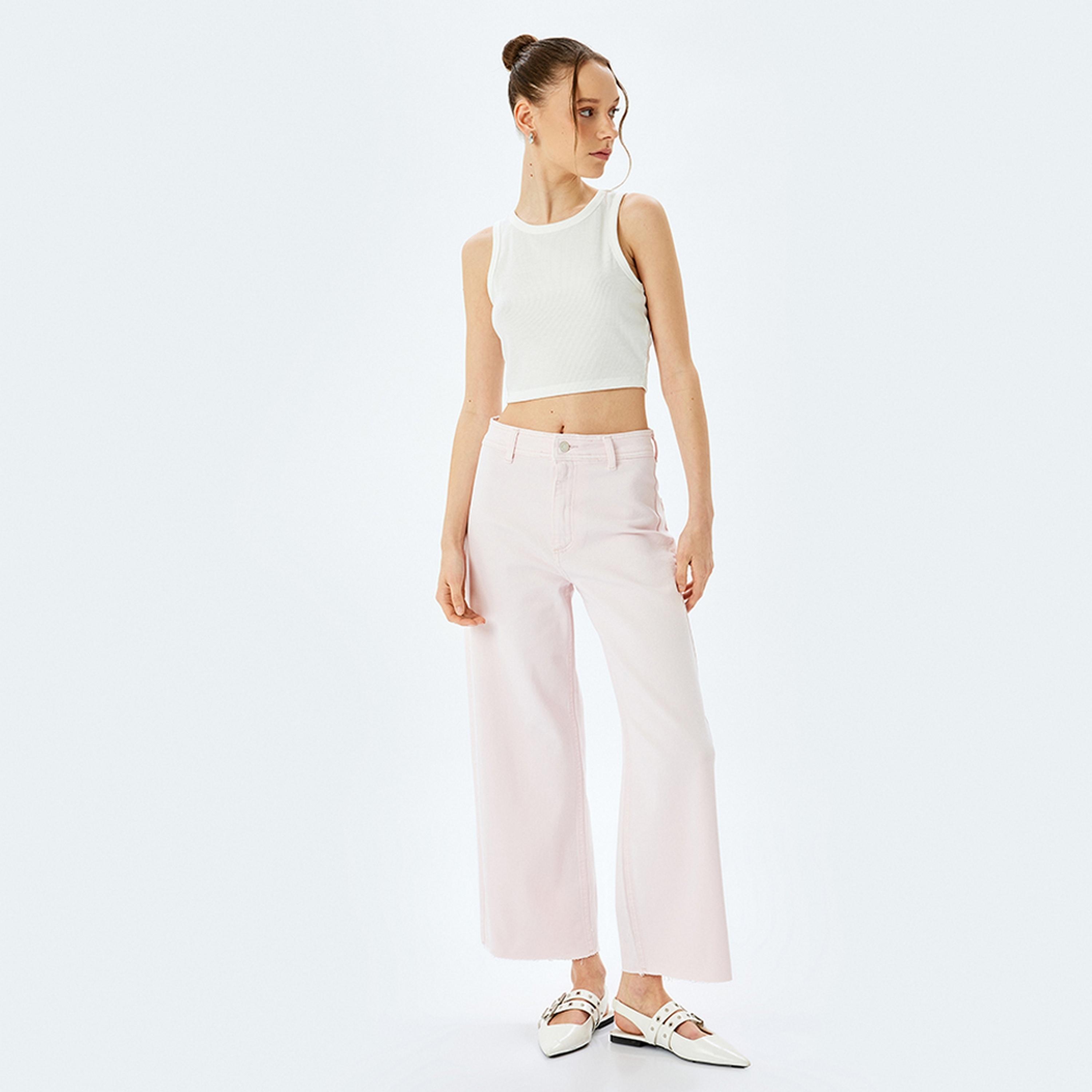 جينز نسائي بخصر عالٍ وملون بقصة مستقيمة من كوتون.-women-clothing-bottoms-jeans-image-2