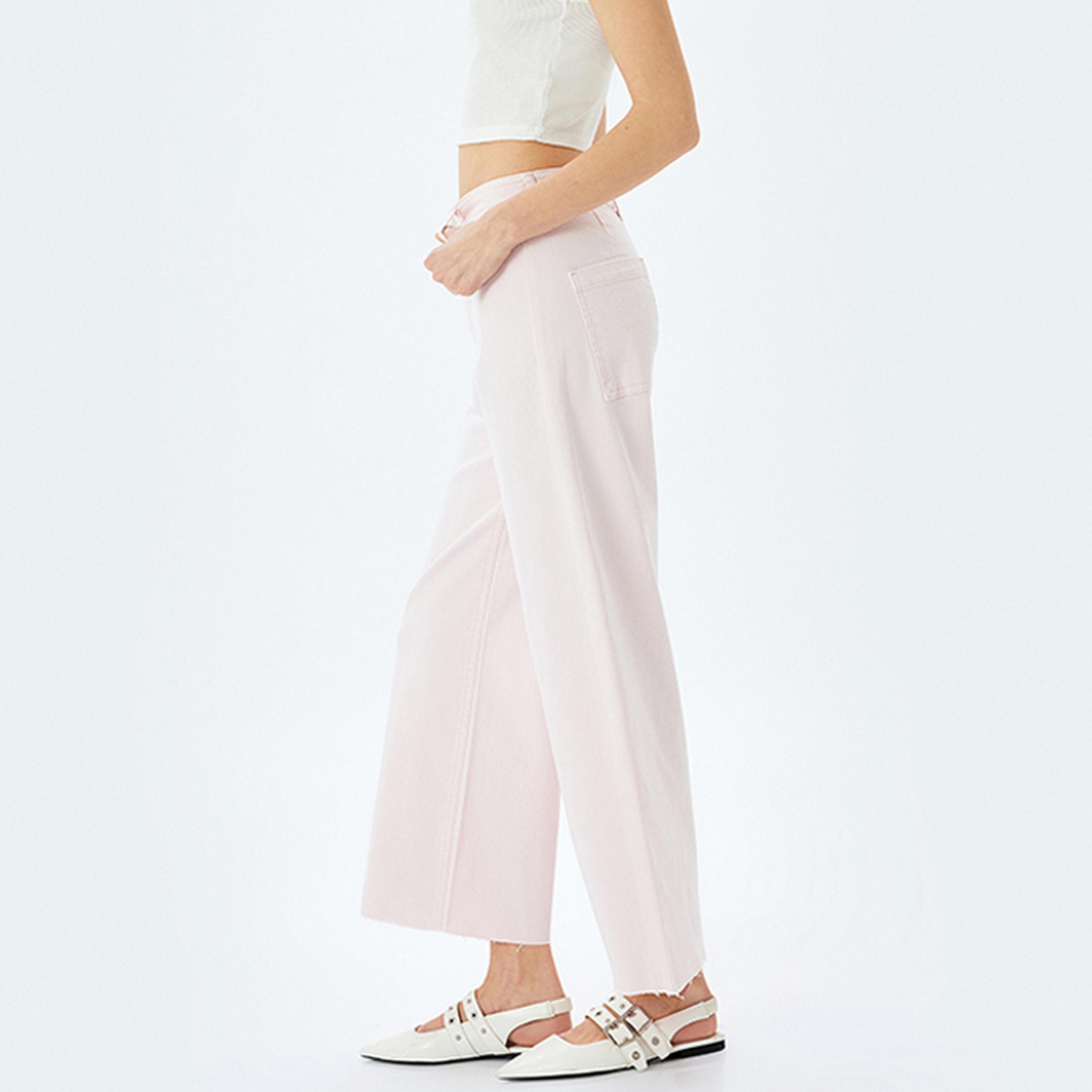 جينز نسائي بخصر عالٍ وملون بقصة مستقيمة من كوتون.-women-clothing-bottoms-jeans-image-4